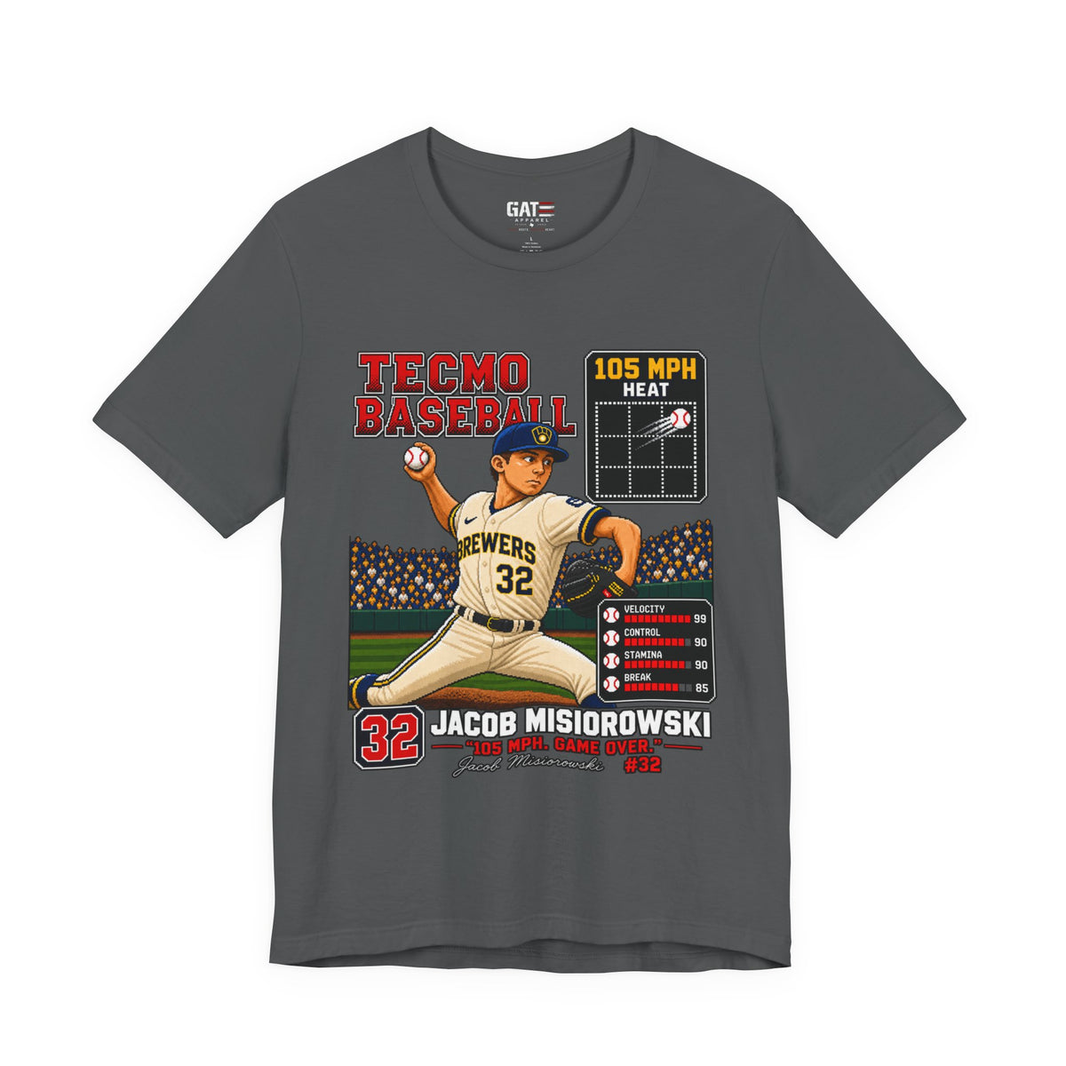 Tecmo Baseball Pitcher Graphic Tee — Jacob Misiorowski #32 Vintage Video Game Style