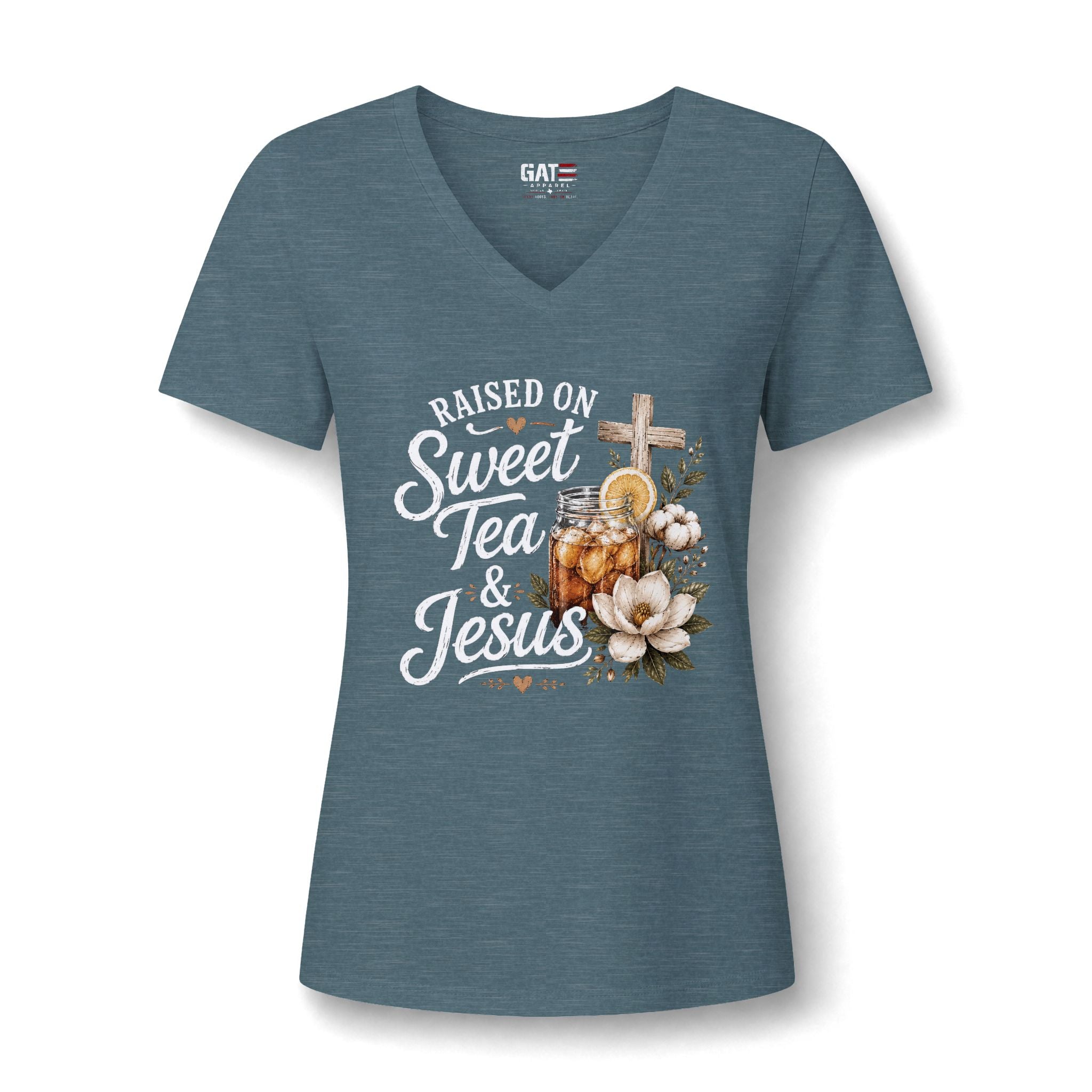 Raised on Sweet Tea & Jesus V-Neck Tee