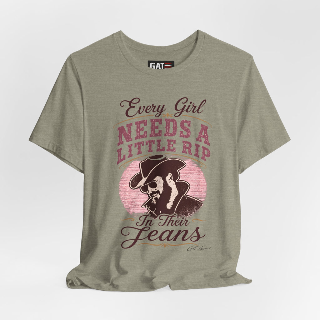 Every Girl Needs A Little Rip In Their Jeans Pink Text Shirt | Dutton Ranch| Yellowstone Inspire Shirt
