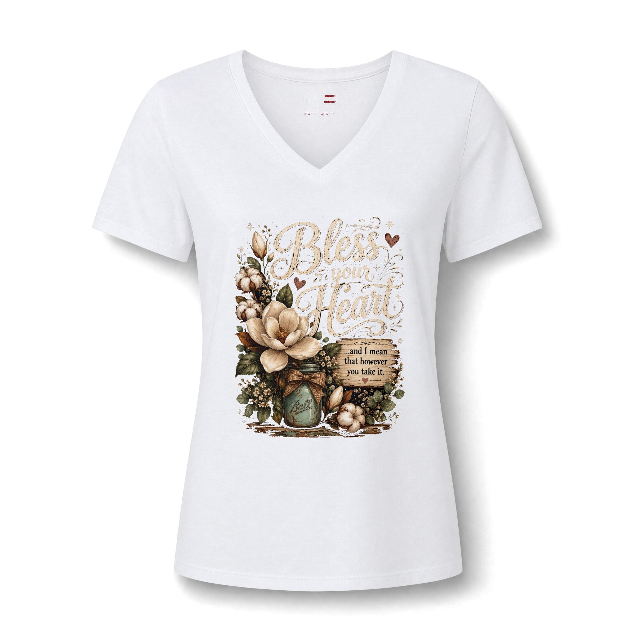 Bless Your Heart V-Neck Tee — Floral Southern Faith Graphic