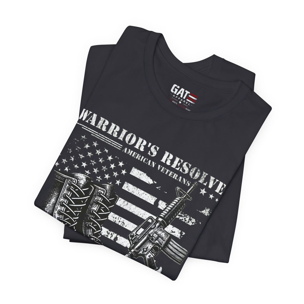 Warrior's Resolve Boots & Flag graphic Tee | Veteran USA Military Shirt