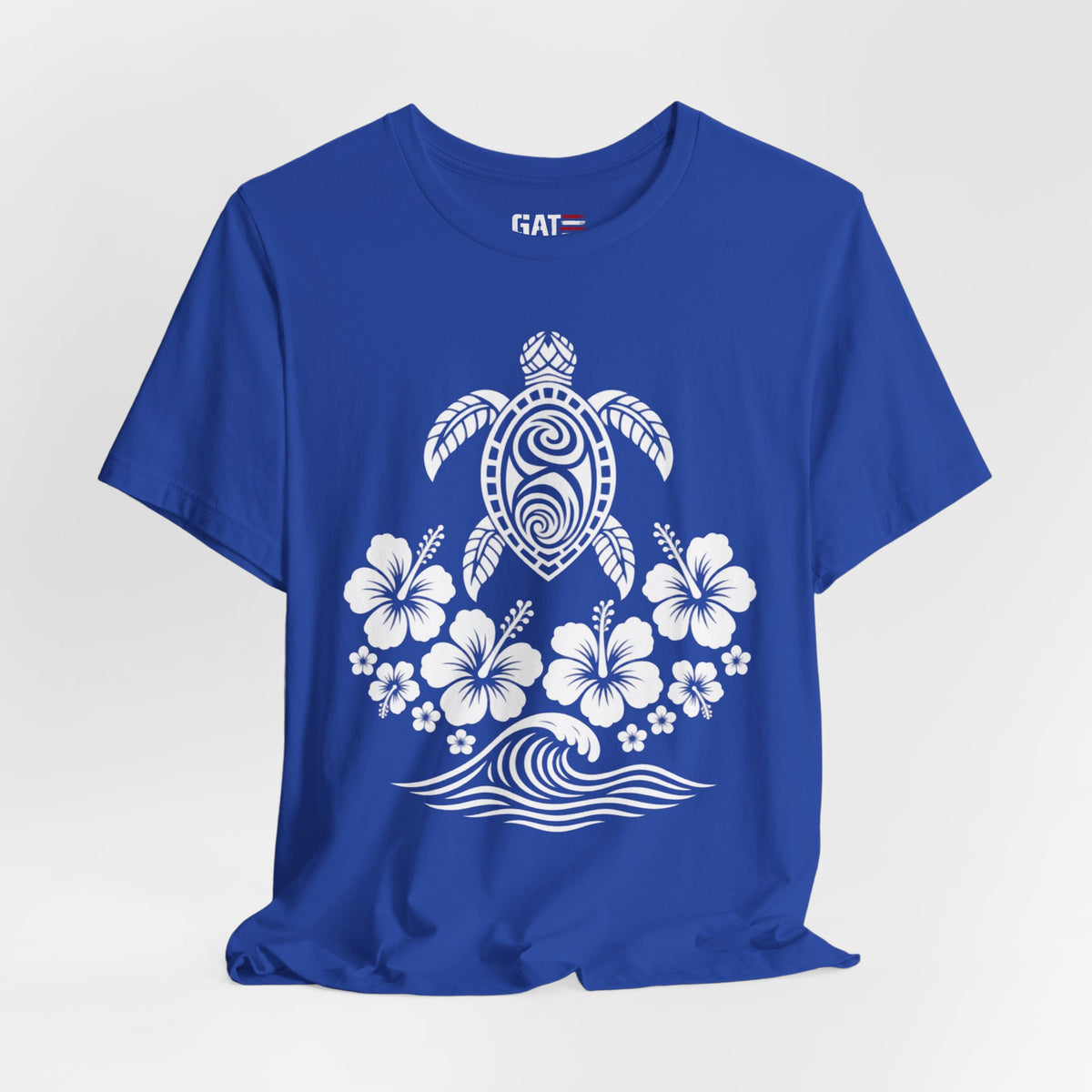 Turtle Hibiscus Surf T‑Shirt — Hawaiian Floral Tribal Sea Turtle Tee