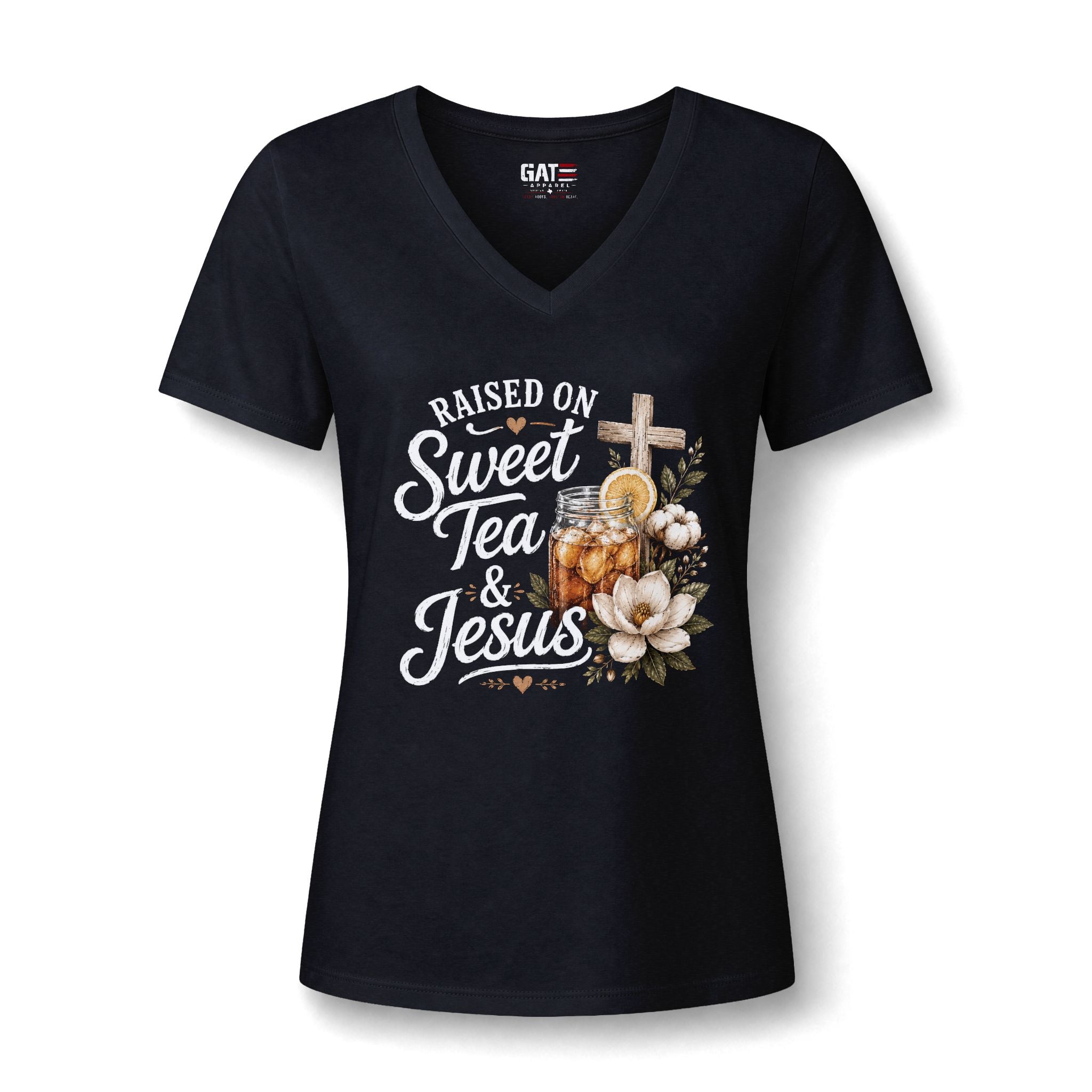Raised on Sweet Tea & Jesus V-Neck Tee