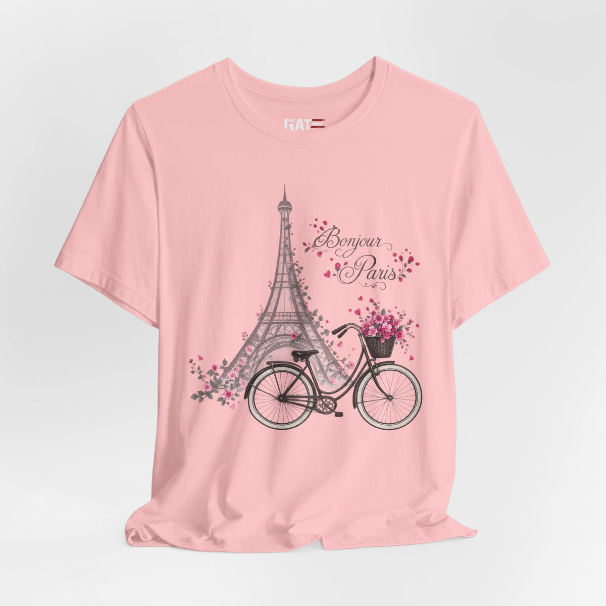 Bonjour Paris Eiffel Tower Bicycle Floral Graphic T-Shirt - alternate product image