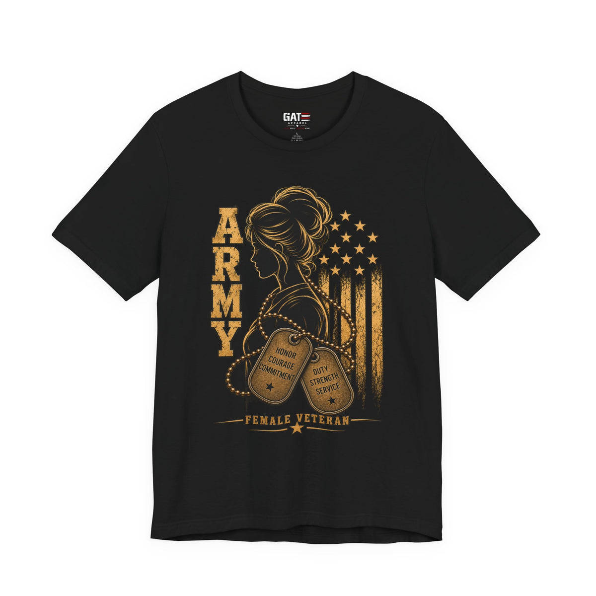 Female Army Veteran Shirt | Dog Tags & American Flag Tee
