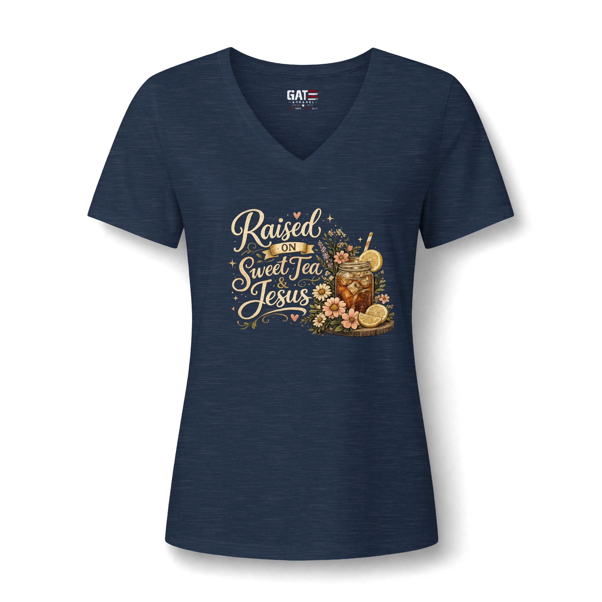 Raised on Sweet Tea V-Neck Tee — Southern Floral Graphic Shirt