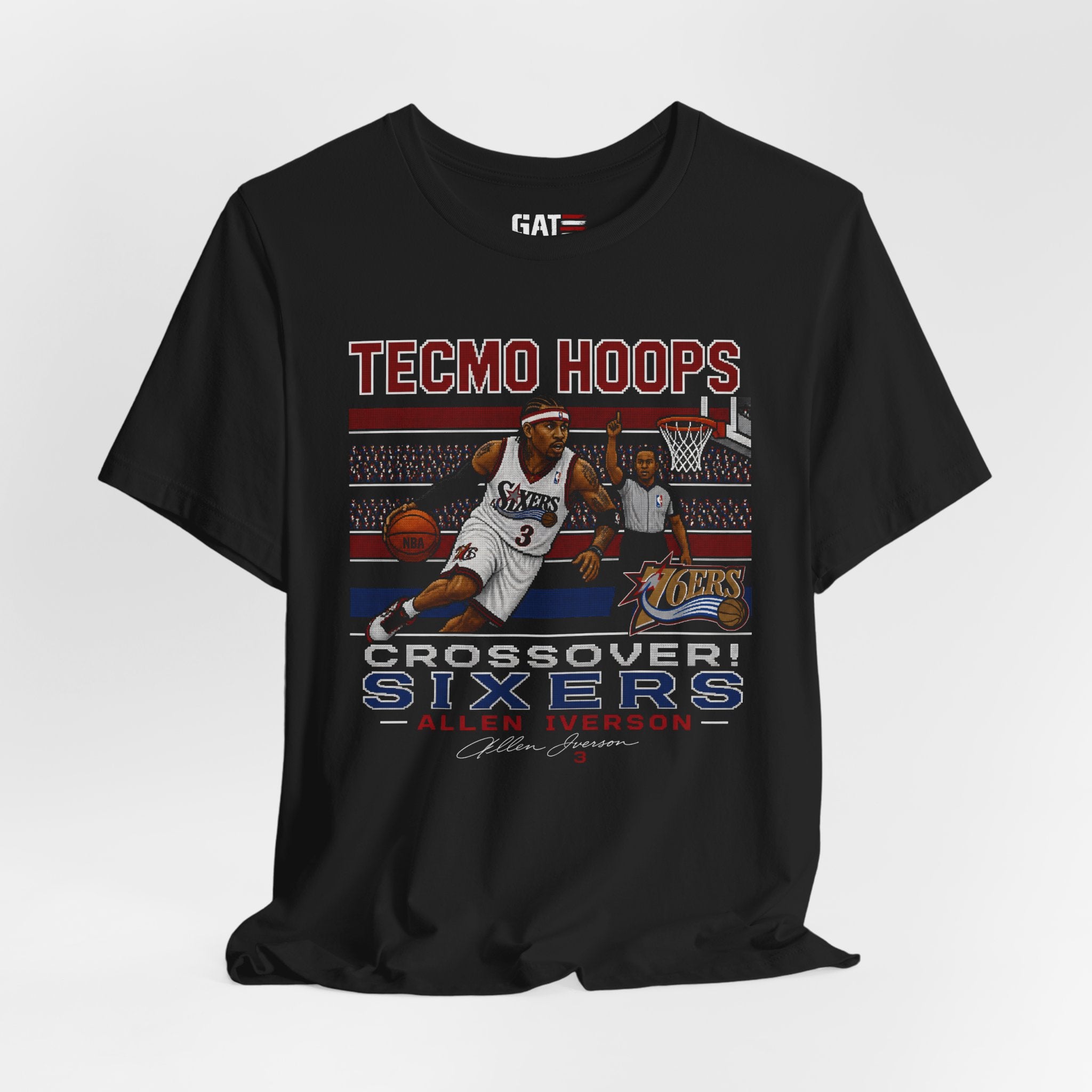 Tecmo Hoops Allen Iverson Crossover Sixers Tee | Basketball Retro Graphic Shirt