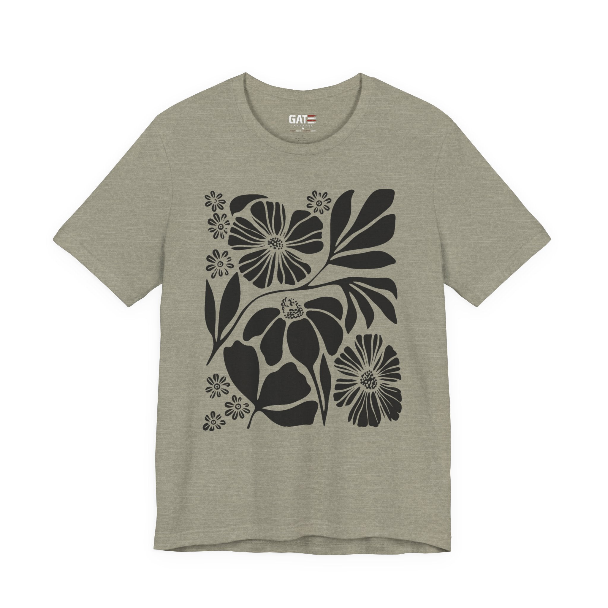 Floral Silhouette Tee — Black Botanical Flower Print