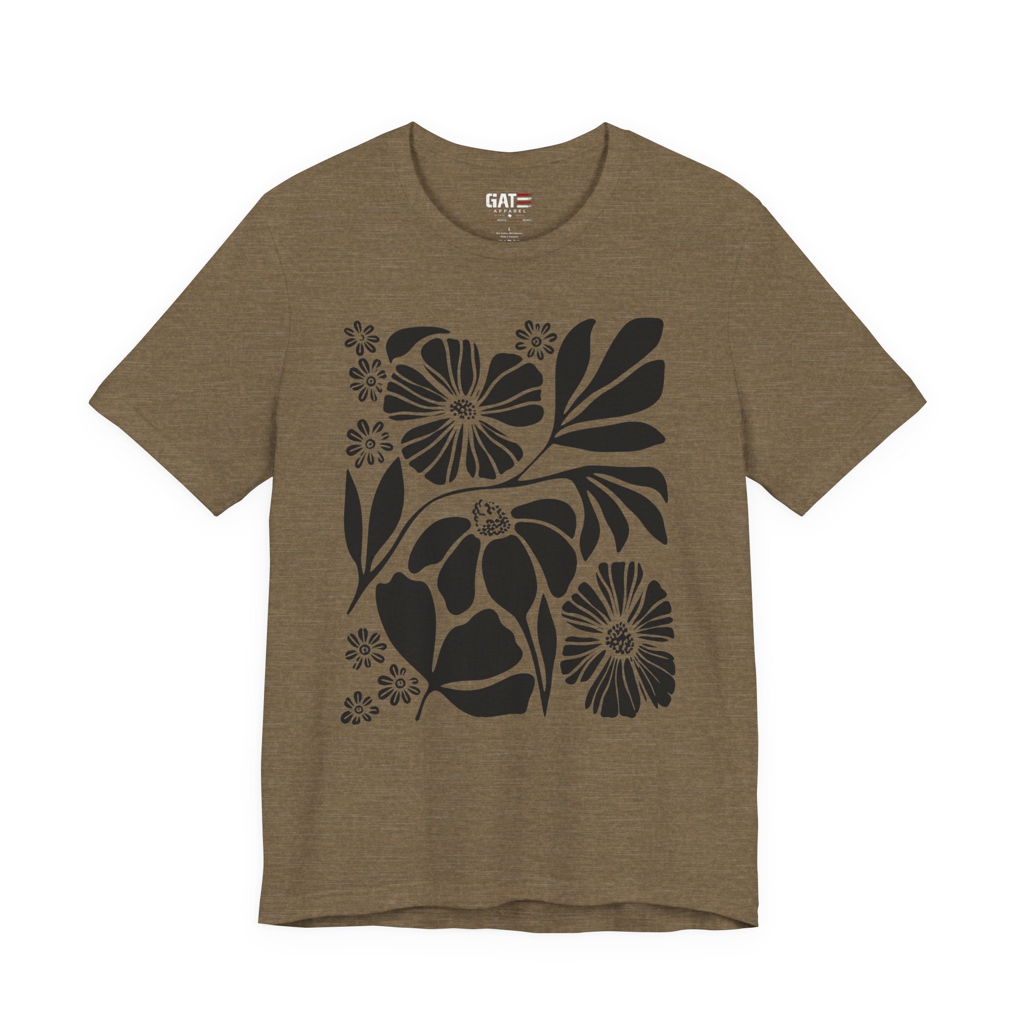 Floral Silhouette Tee — Black Botanical Flower Print