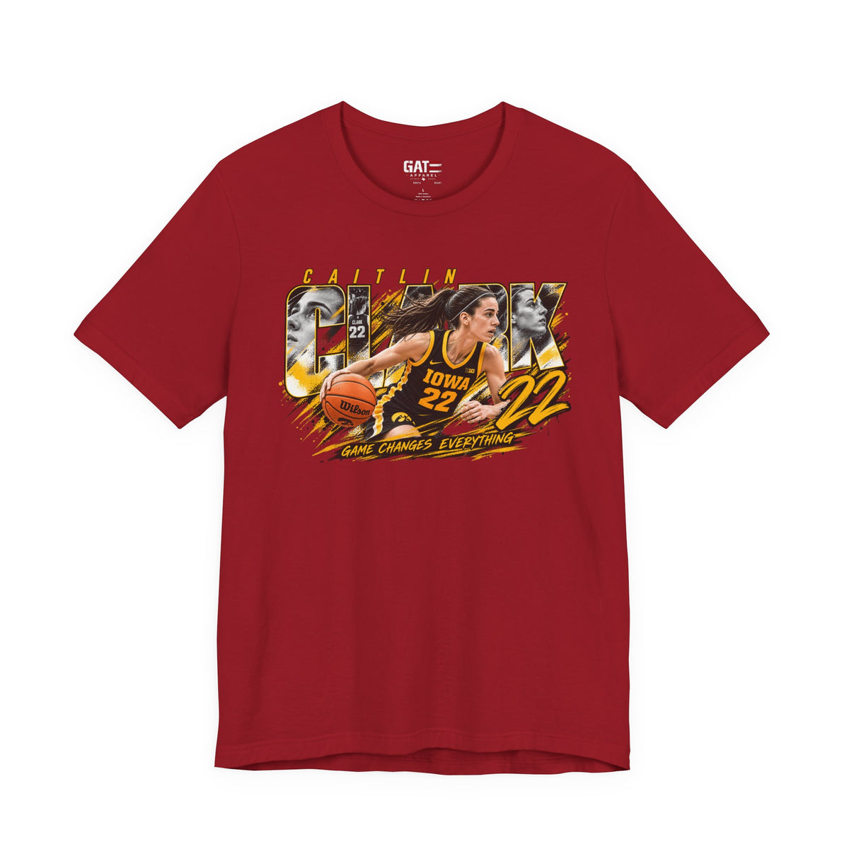 Caitlin Clark basketball player graphic T-shirt, red front view