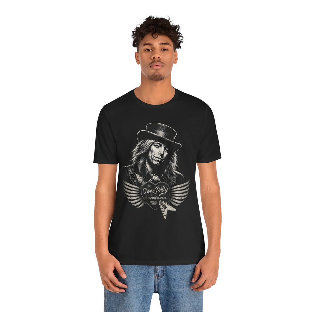 Tom Petty Tribute T-Shirt — Vintage Winged Heart Guitar Graphic