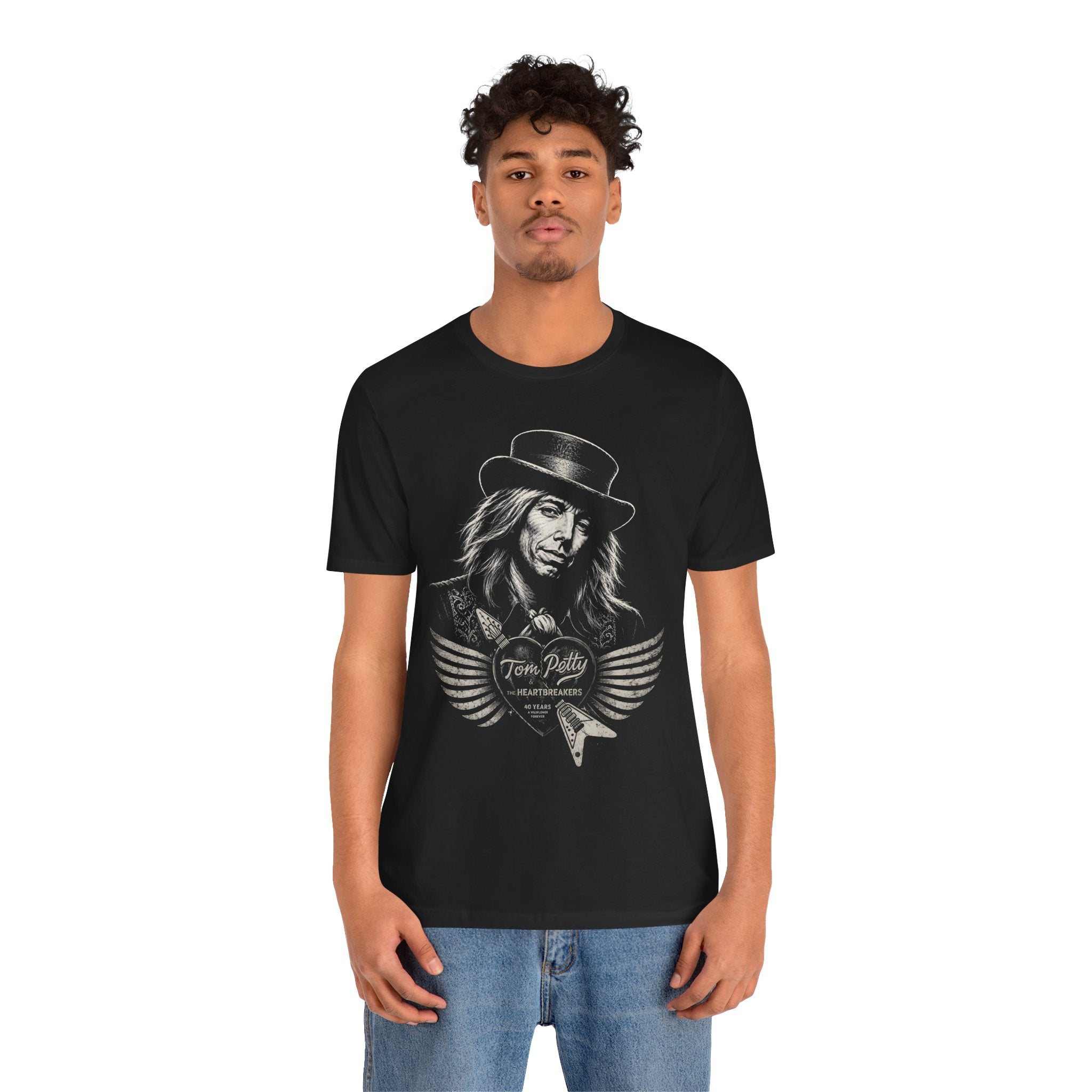 Tom Petty Tribute T-Shirt — Vintage Winged Heart Guitar Graphic