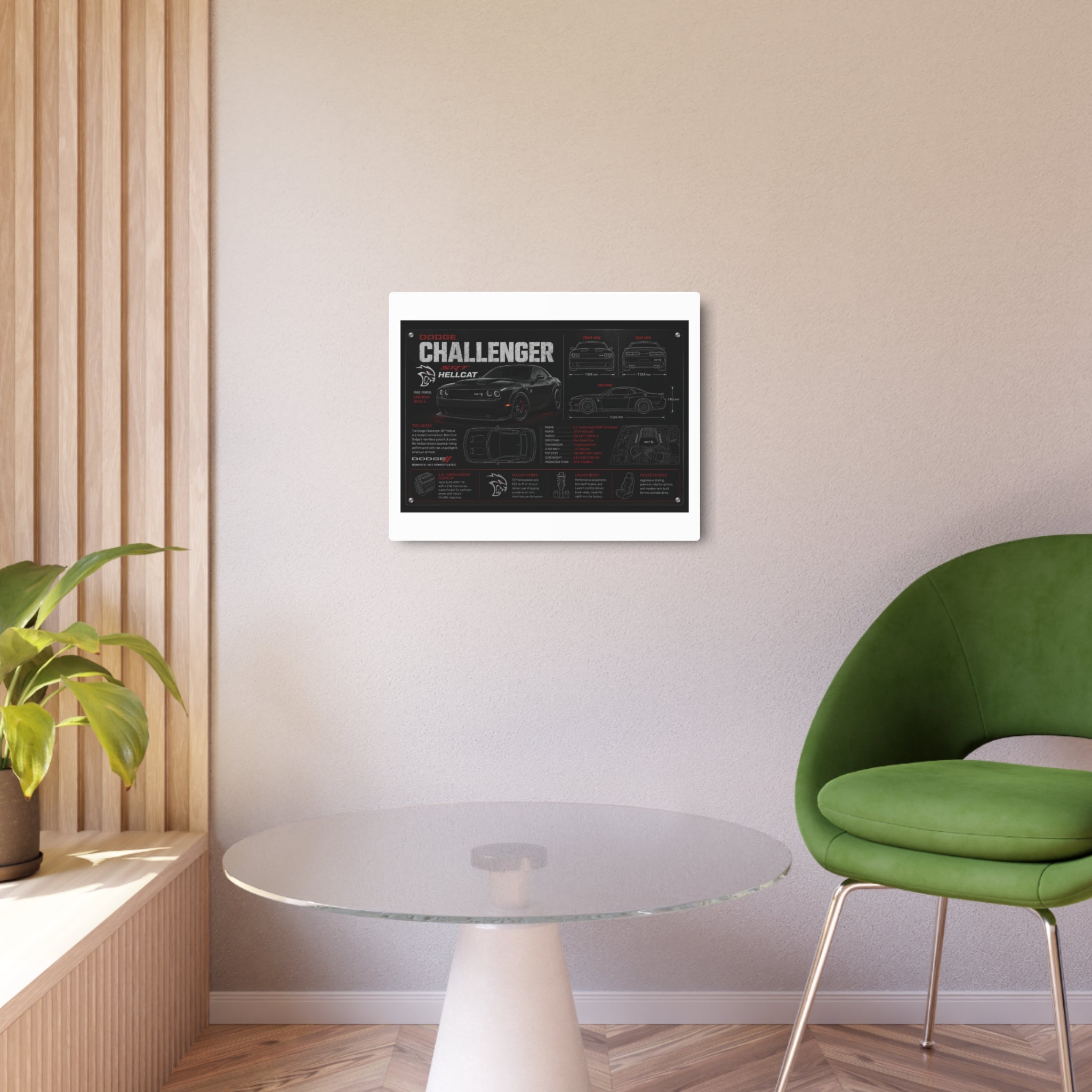 Dodge Challenger Hellcat Blueprint Metal Art Sign – Automotive Garage Poster