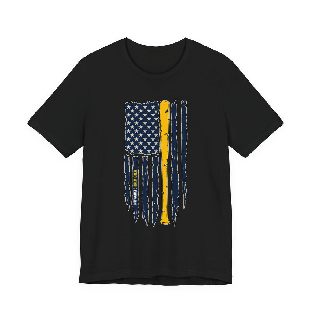 Milwaukee Brewers Brew Crew distressed baseball bat flag T-shirt - product photo