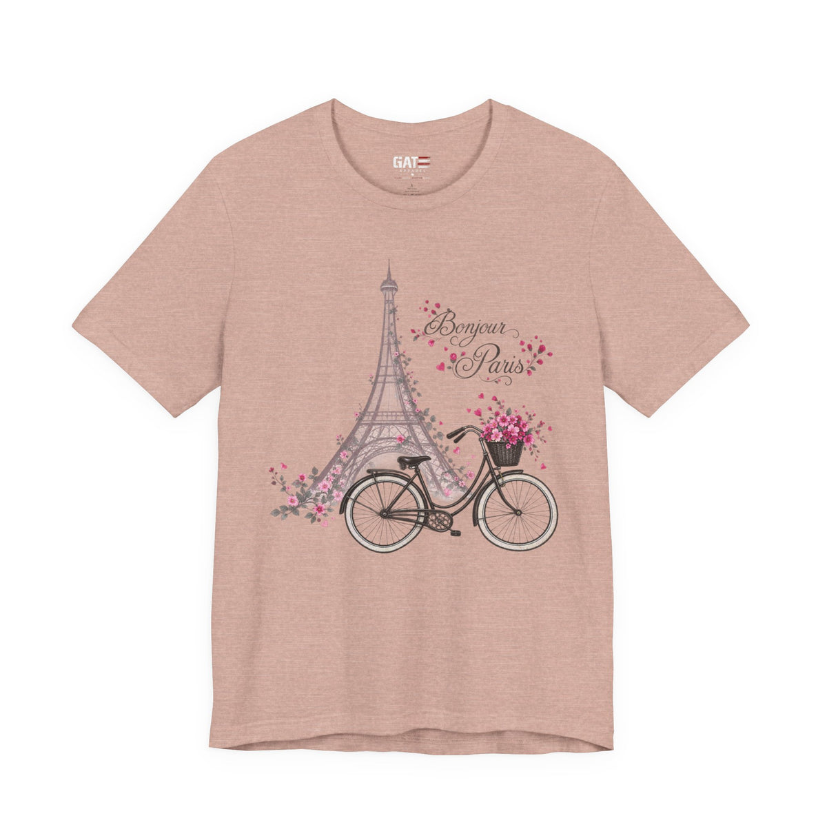 Bonjour Paris Eiffel Tower bicycle and floral graphic T-shirt - product image 4