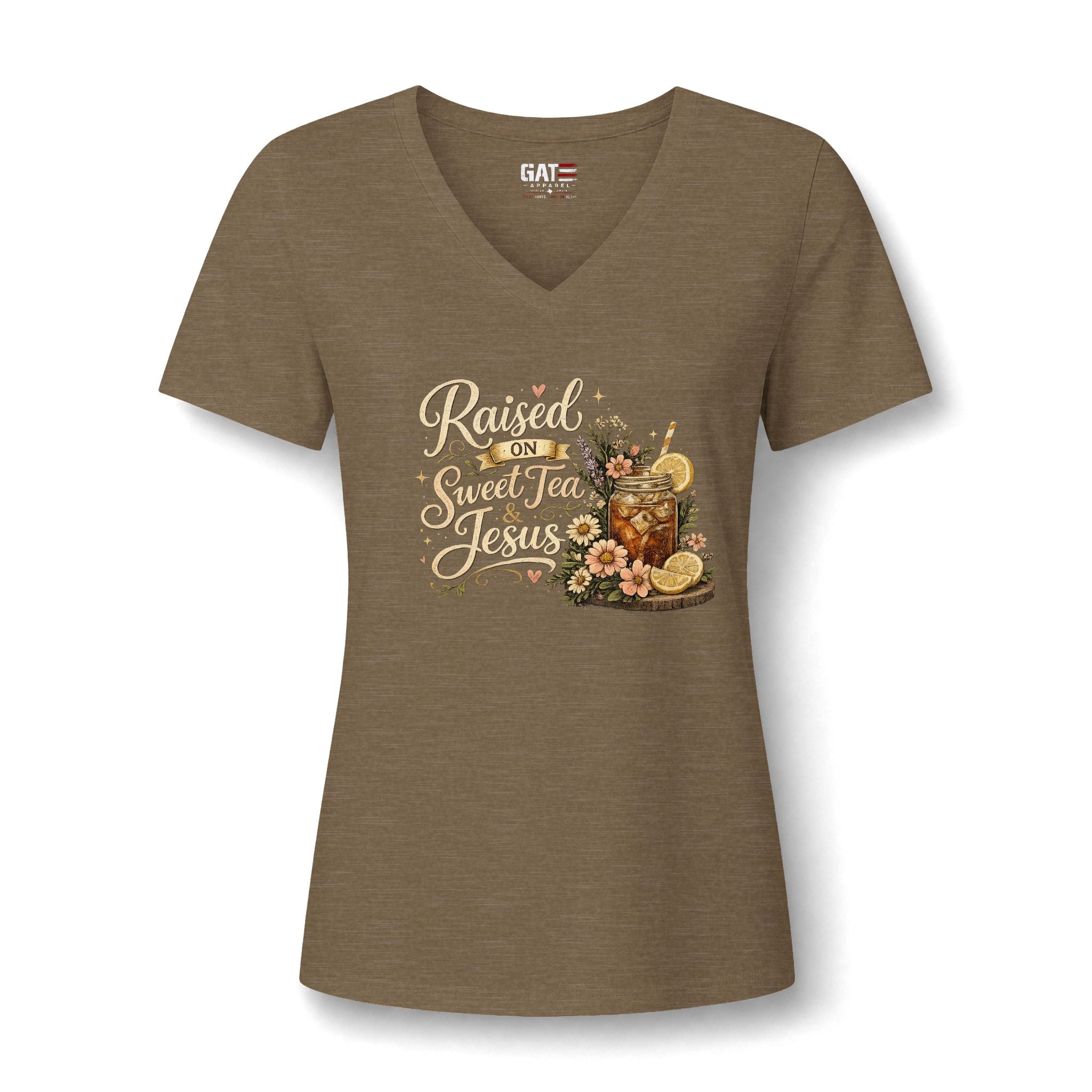 Raised on Sweet Tea V-Neck Tee — Southern Floral Graphic Shirt
