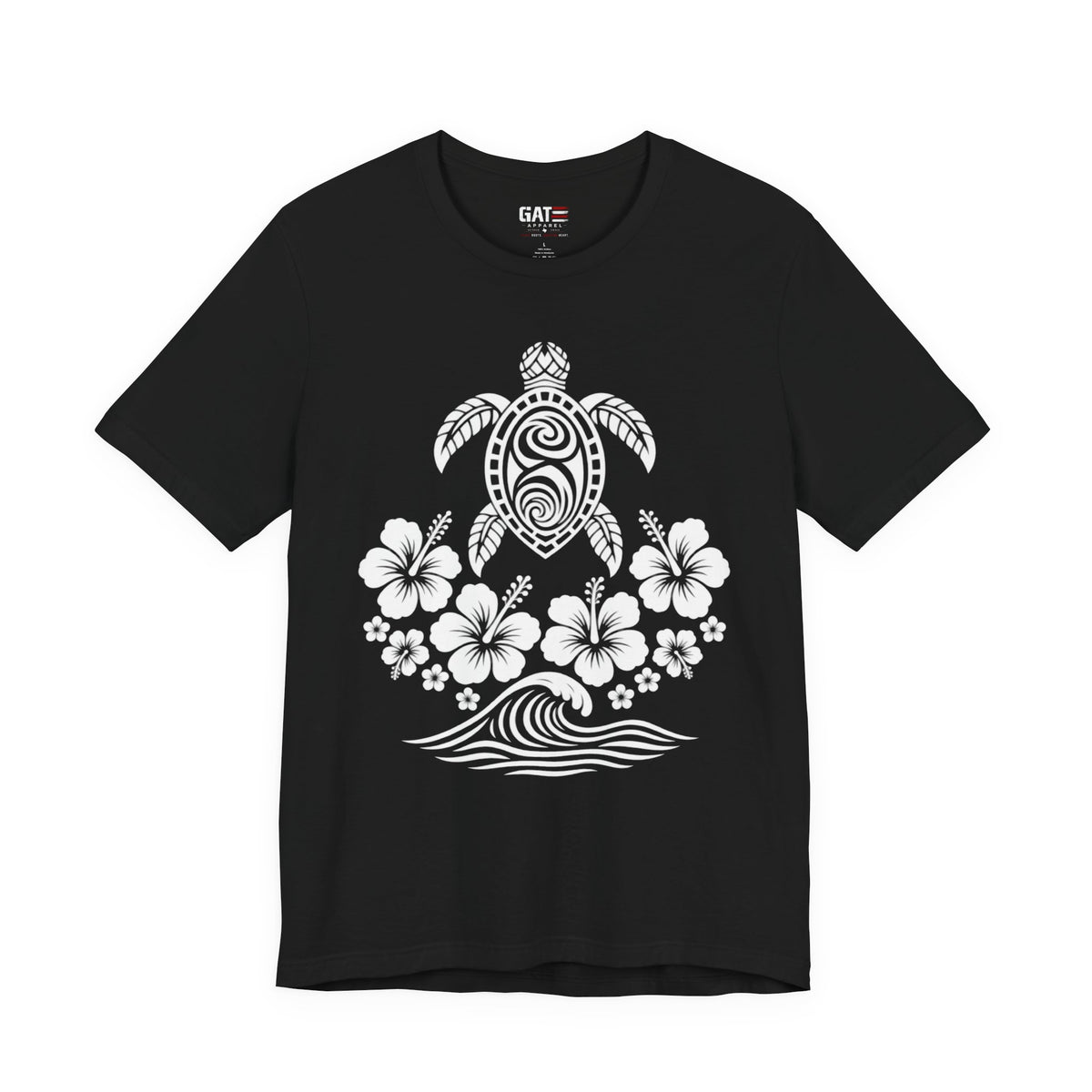 Turtle Hibiscus Surf T‑Shirt — Hawaiian Floral Tribal Sea Turtle Tee