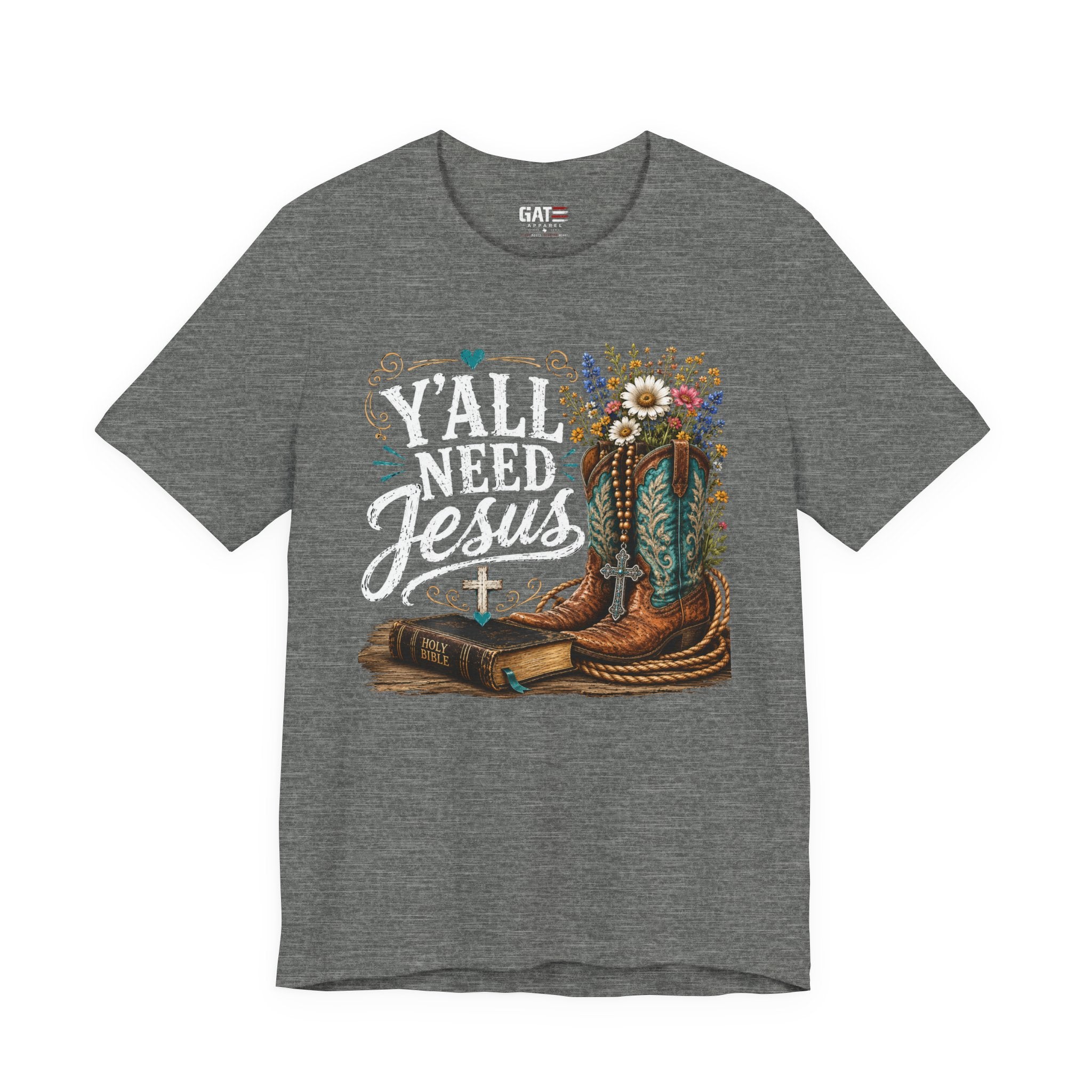 Y'all Need Jesus Shirt, Christian Western Shirt, Cowgirl Faith Tee, Cowboy Boots Floral Shirt, Country Christian Gift for Women