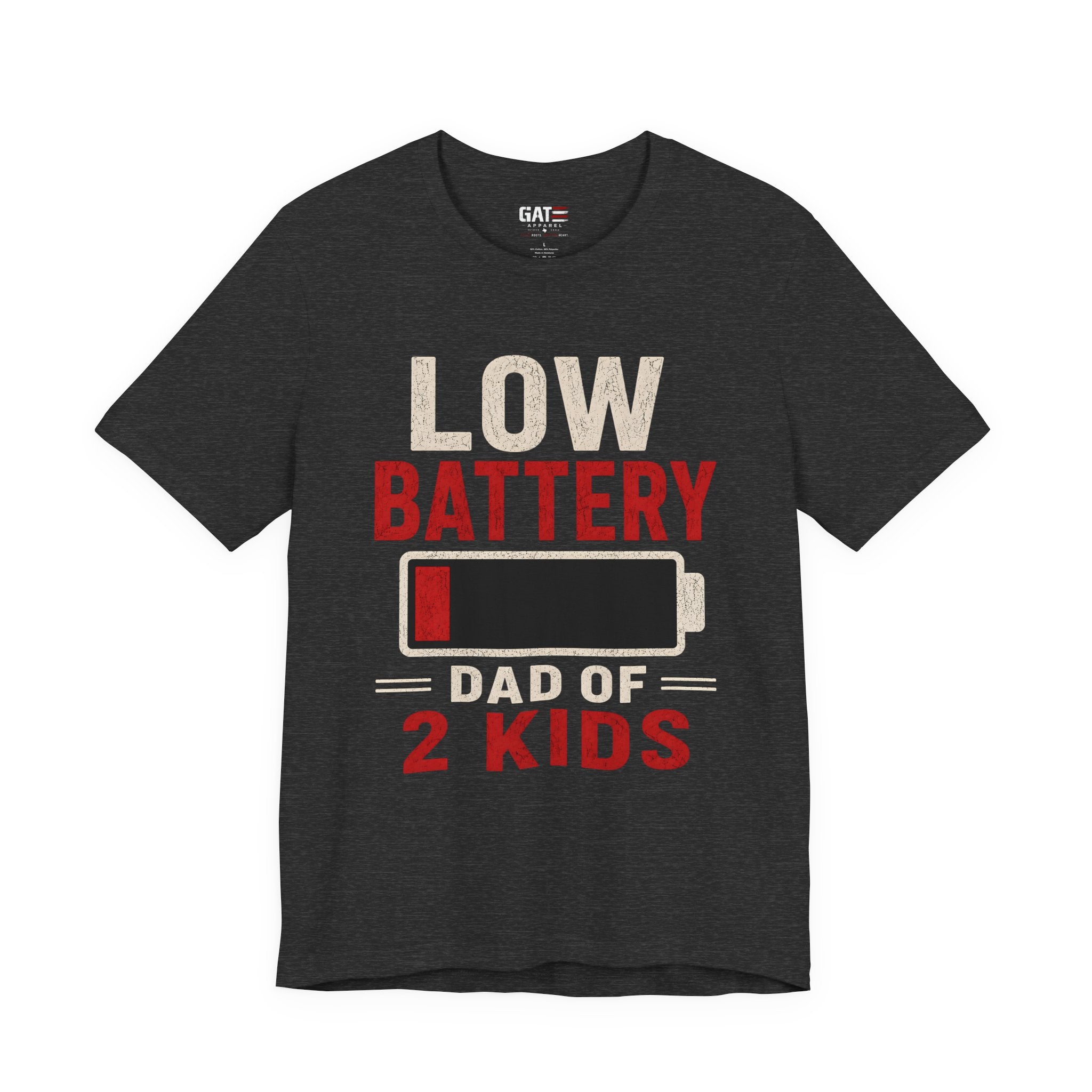 Low Battery Dad of 2 Kids Shirt, Funny Tired Dad Tee, Father of Four Gift, Parenting Humor Shirt, Exhausted Dad Graphic Tee