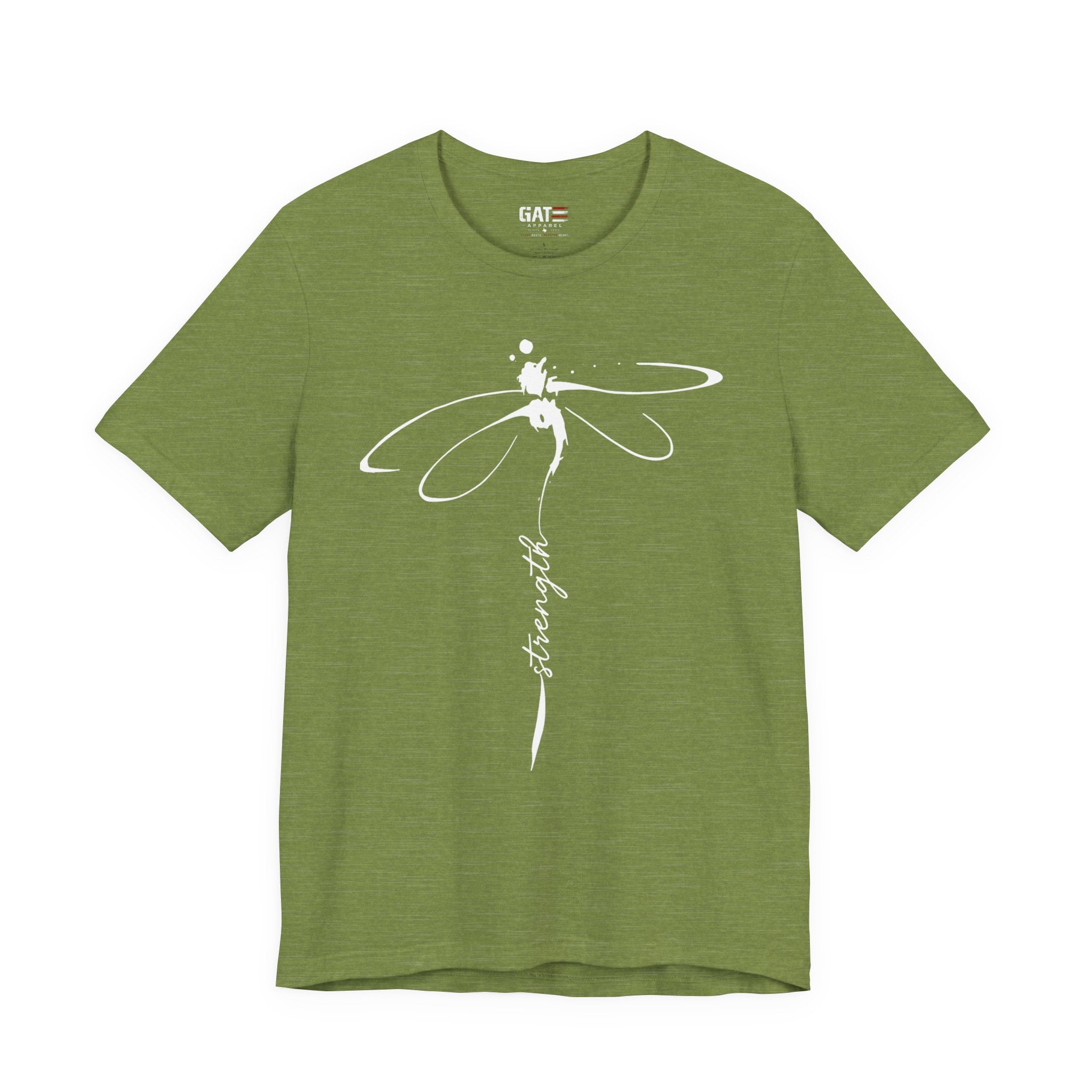 Dragonfly Graphic Tee — 'Strong' Script Floral Design