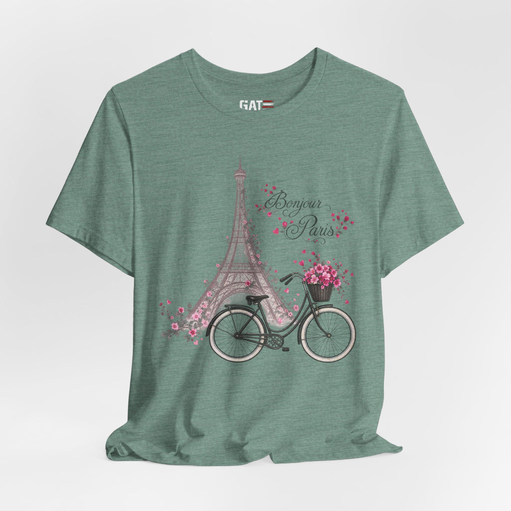 Bonjour Paris Eiffel Tower bicycle and floral graphic T-shirt - product image 40