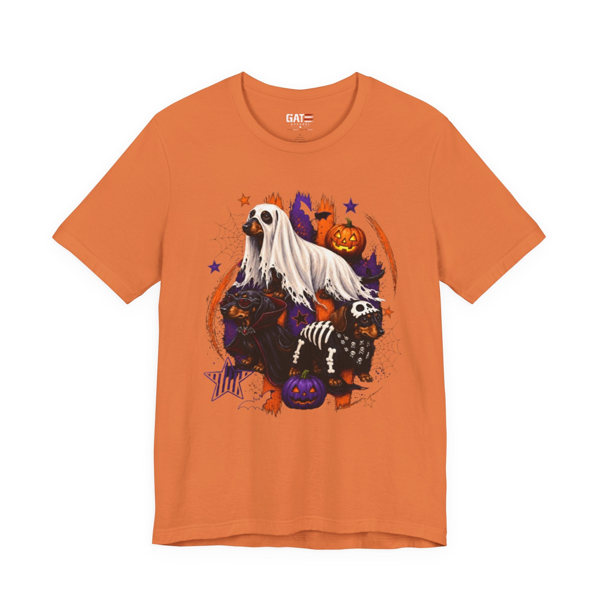 Halloween Dog Costume Tee — Ghost Dog & Pumpkin Crew Short Sleeve Shirt