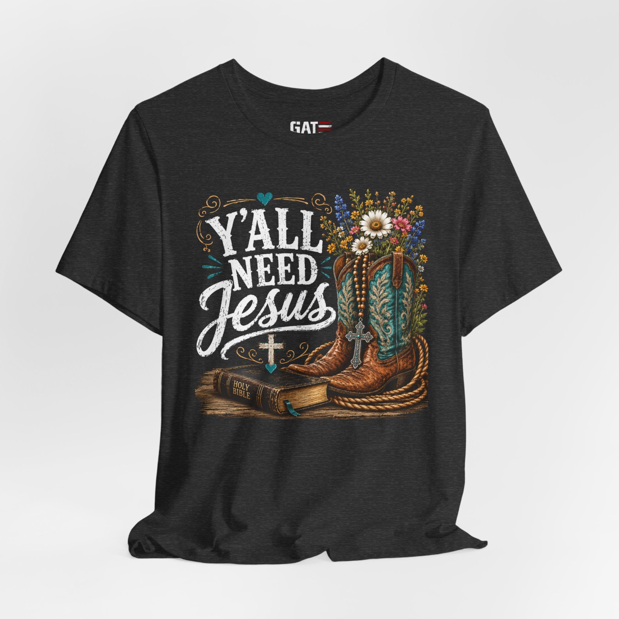 Y'all Need Jesus Shirt, Christian Western Shirt, Cowgirl Faith Tee, Cowboy Boots Floral Shirt, Country Christian Gift for Women