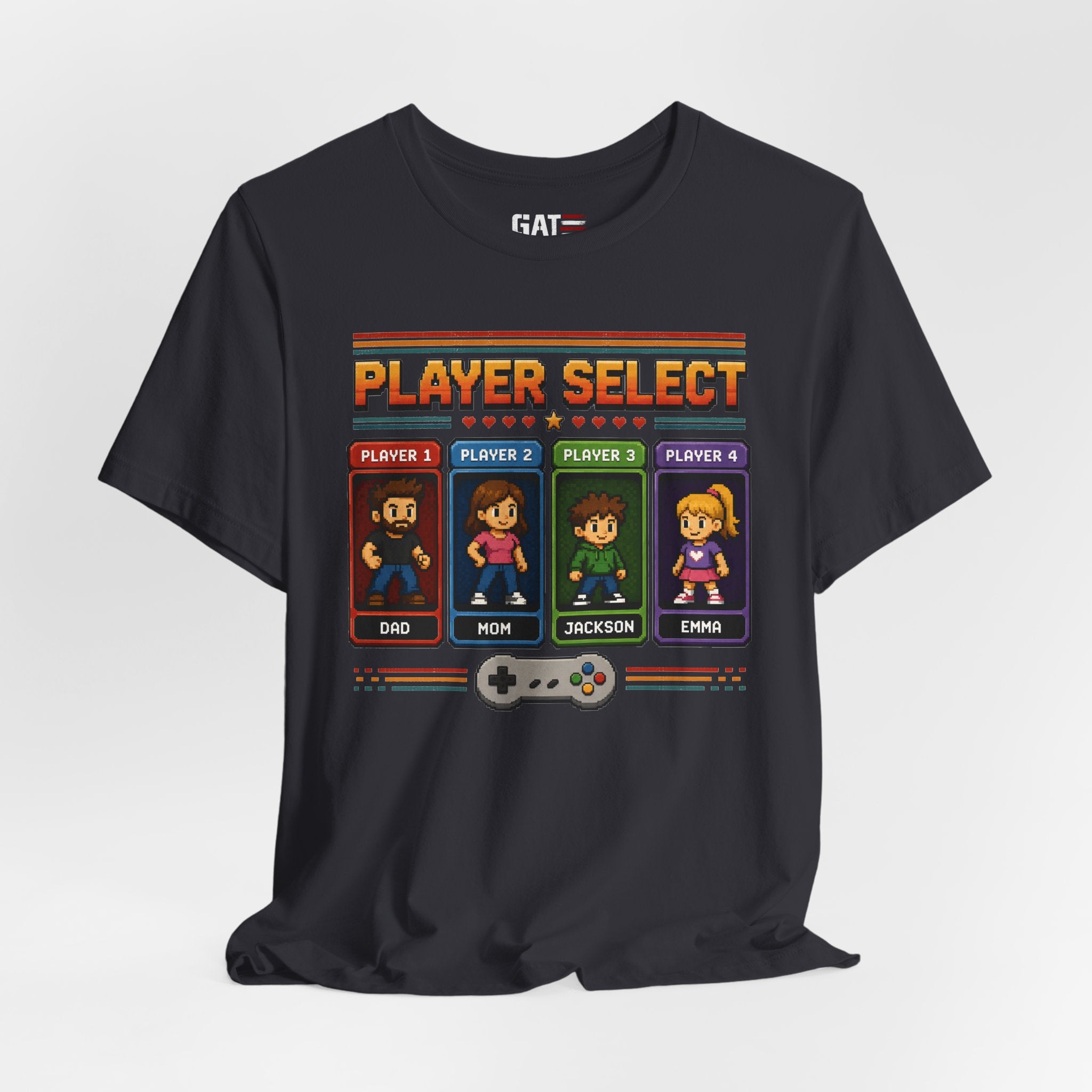 Personalized Gamer Family Shirt, Custom Family Gaming Shirt, Retro Video Game Family Tee, Gamer Dad Mom Kids Gift Shirt