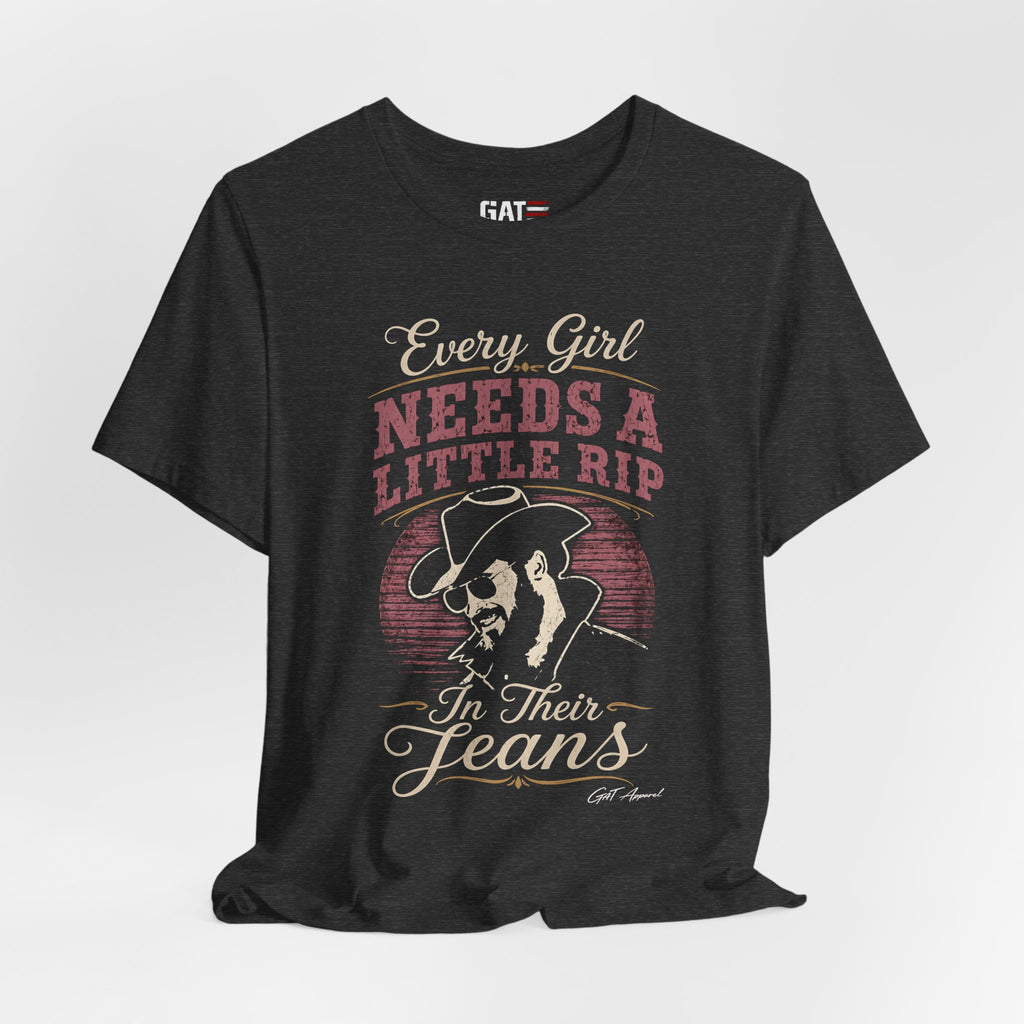Every Girl Needs A Little Rip In Their Jeans Pink Text Shirt | Dutton Ranch| Yellowstone Inspire Shirt