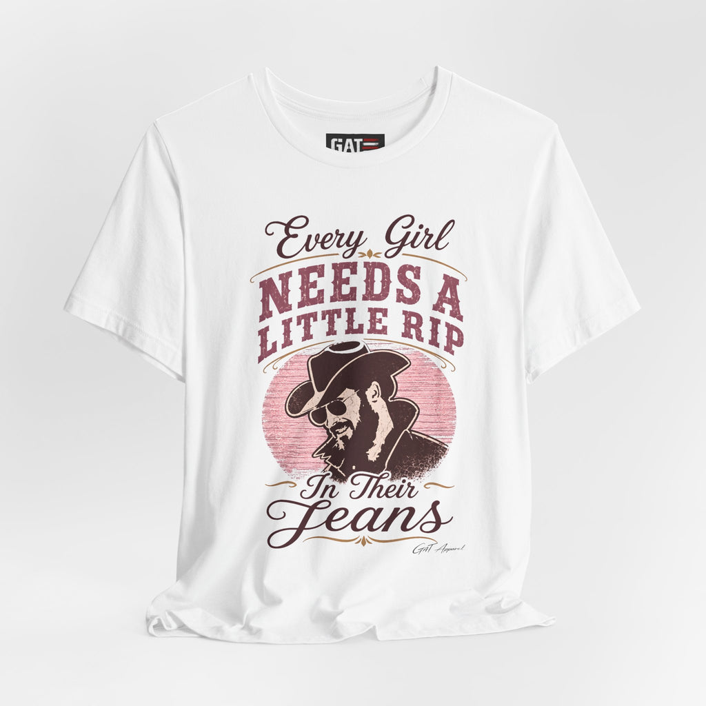 Every Girl Needs A Little Rip In Their Jeans Pink Text Shirt | Dutton Ranch| Yellowstone Inspire Shirt