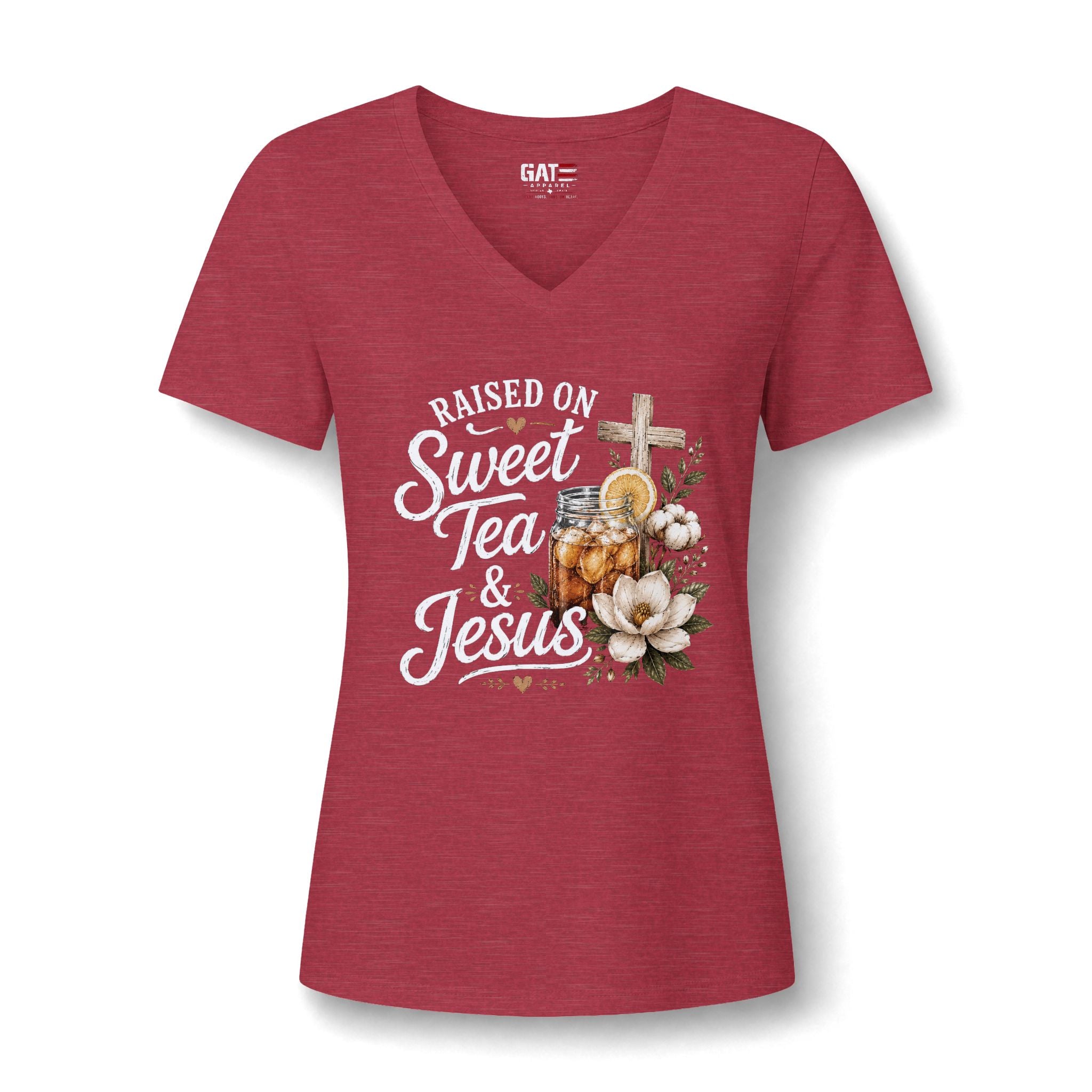Raised on Sweet Tea & Jesus V-Neck Tee