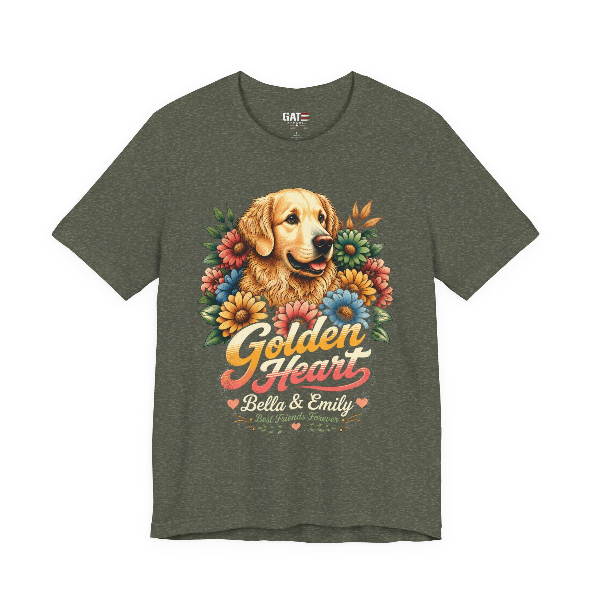Golden Heart Golden Retriever T-Shirt — Personalized Pet Name Tee