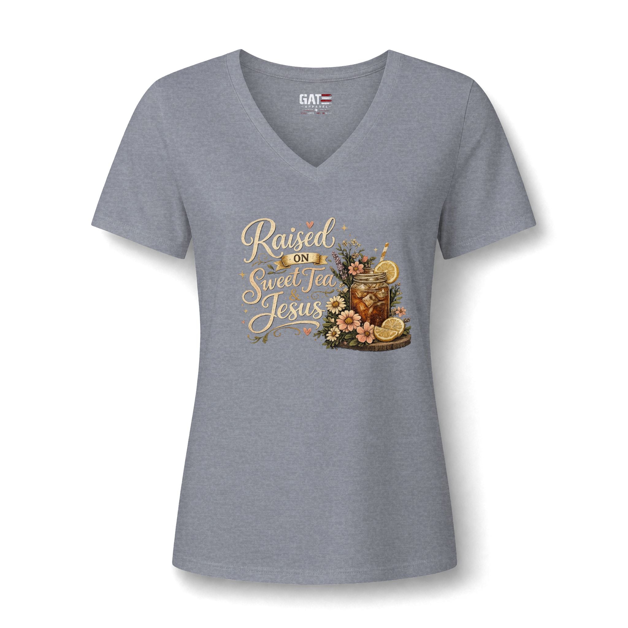 Raised on Sweet Tea V-Neck Tee — Southern Floral Graphic Shirt