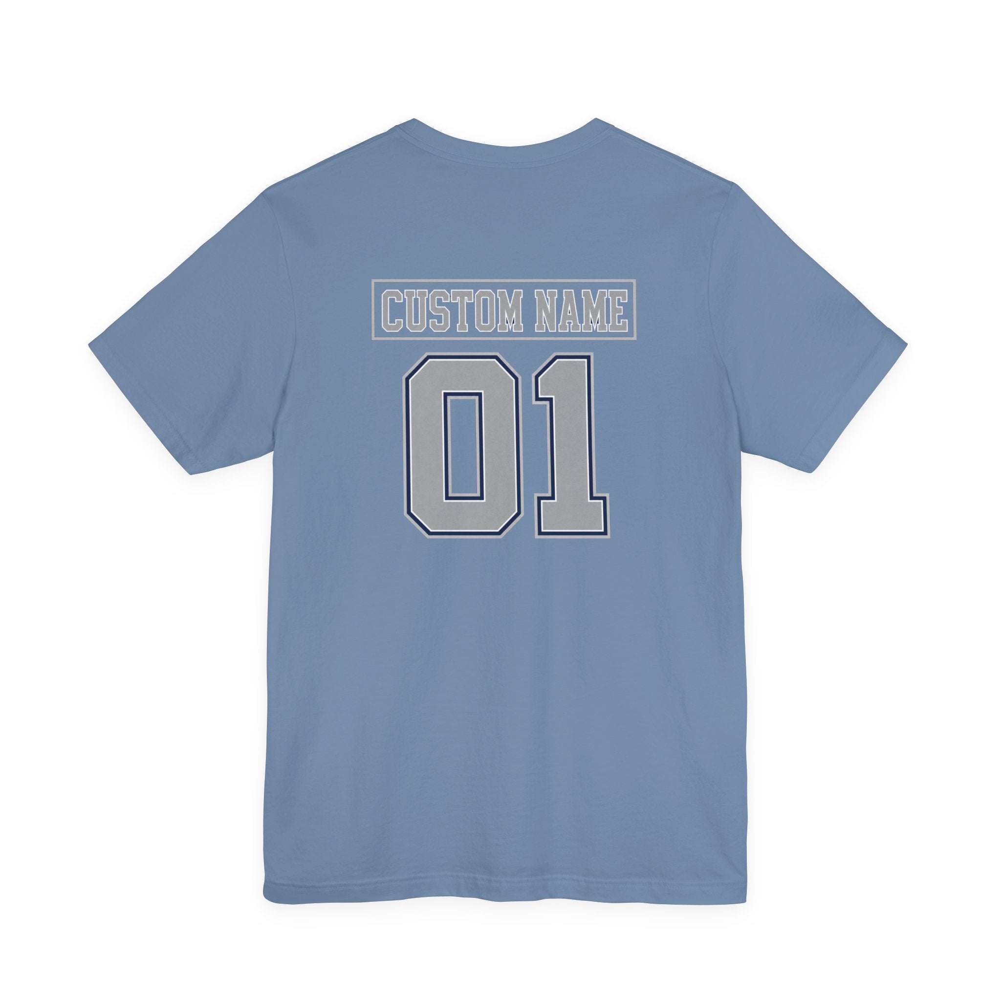 Custom Name and Number Shirt, Personalized Dallas Football Fan Tee, Blue and Silver Jersey Style Back Design