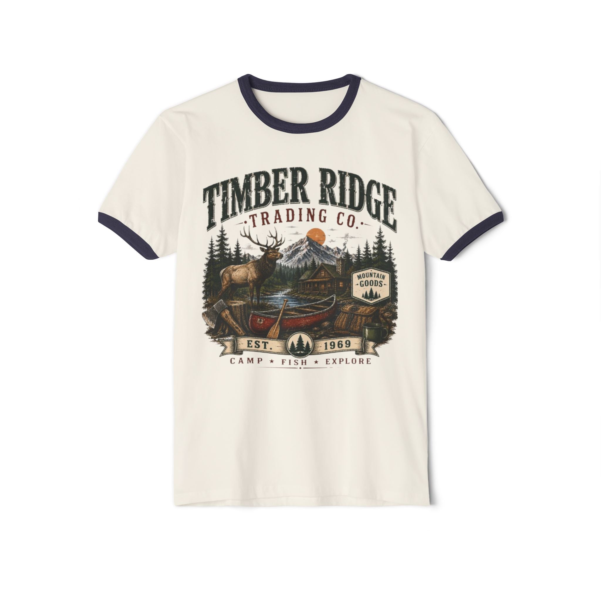 Timber Ridge Trading Co. Ringer T-Shirt – Camping, Fishing & Outdoors Graphic Tee