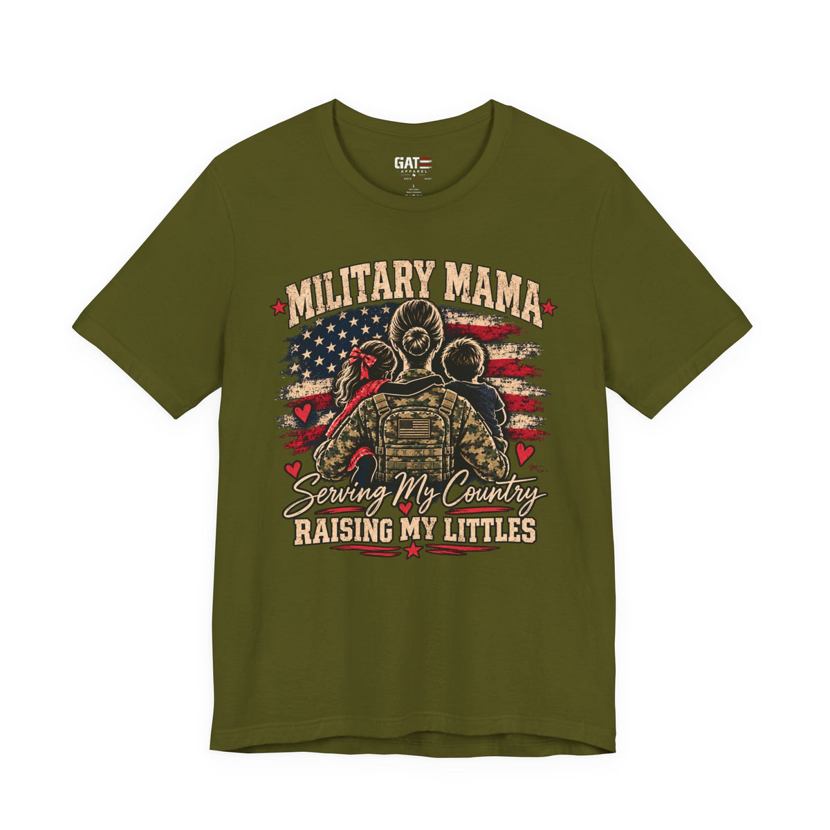 Military Mama T-Shirt – "Serving My Country, Raising My Littles" Patriotic Mom Tee