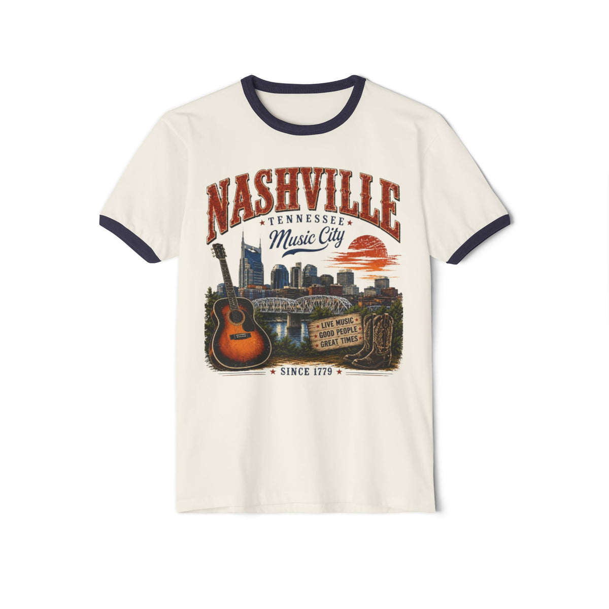 Nashville Music City Guitar Ringer Shirt