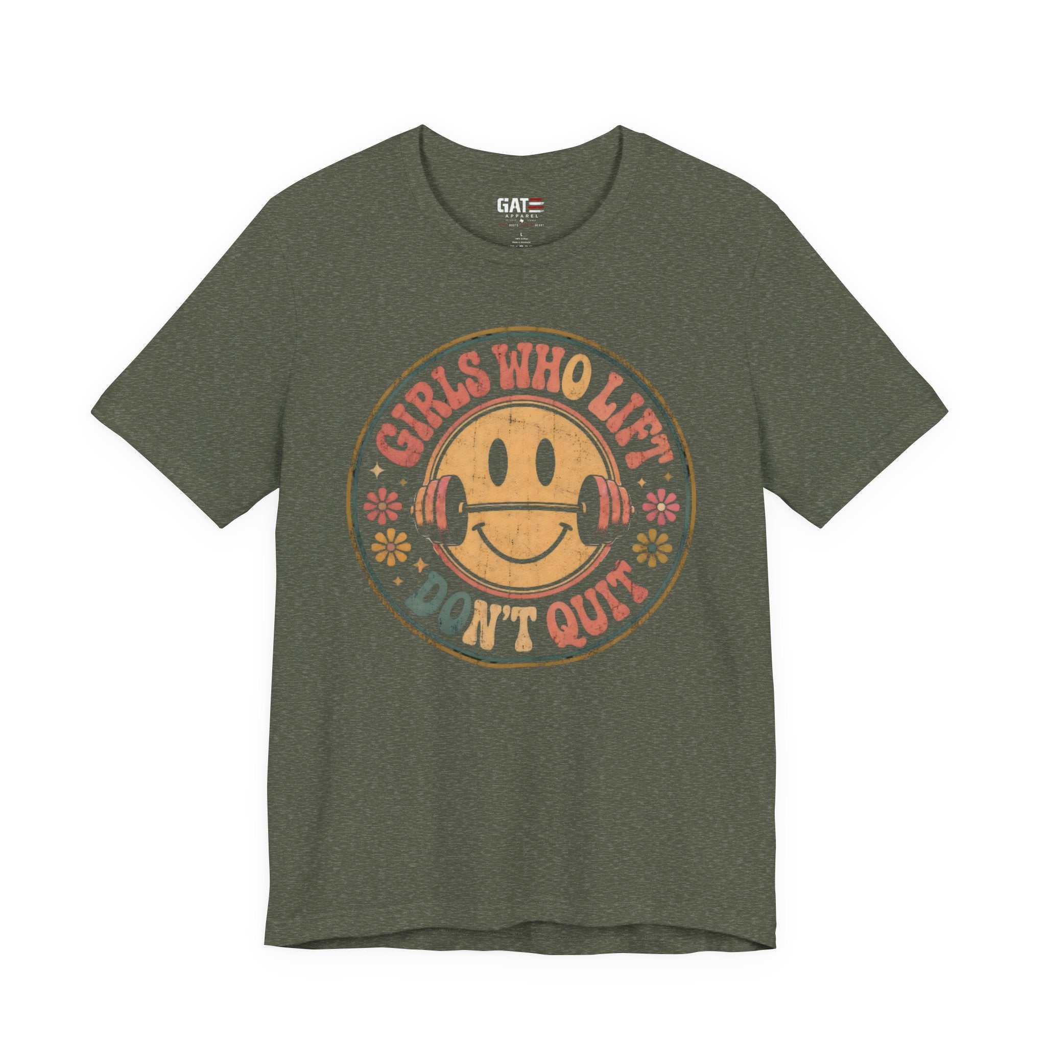 Girls Who Lift Don't Quit Shirt, Retro Smiley Face Gym Tee, Cute Fitness Shirt, Weightlifting Shirt, Workout Gift for Women
