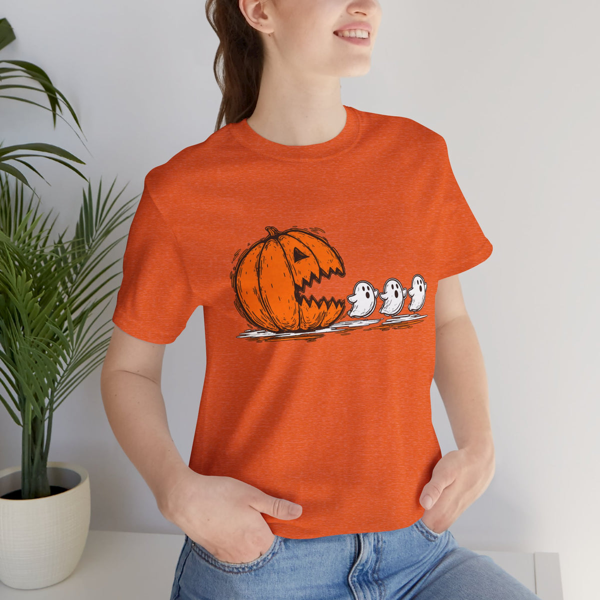 Halloween Pumpkin & Ghosts T-Shirt — Cute Jack-O'-Lantern Chasing Ghosts Tee