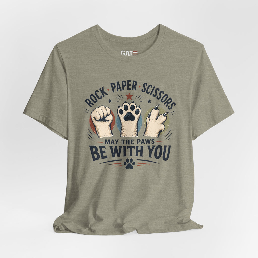 Rock Paper Scissors Cat Shirt, May The Paws Be With You Tee, Funny Cat Lover Gift, Cute Pet Paw Graphic Tee, Cat Mom Dad Shirt