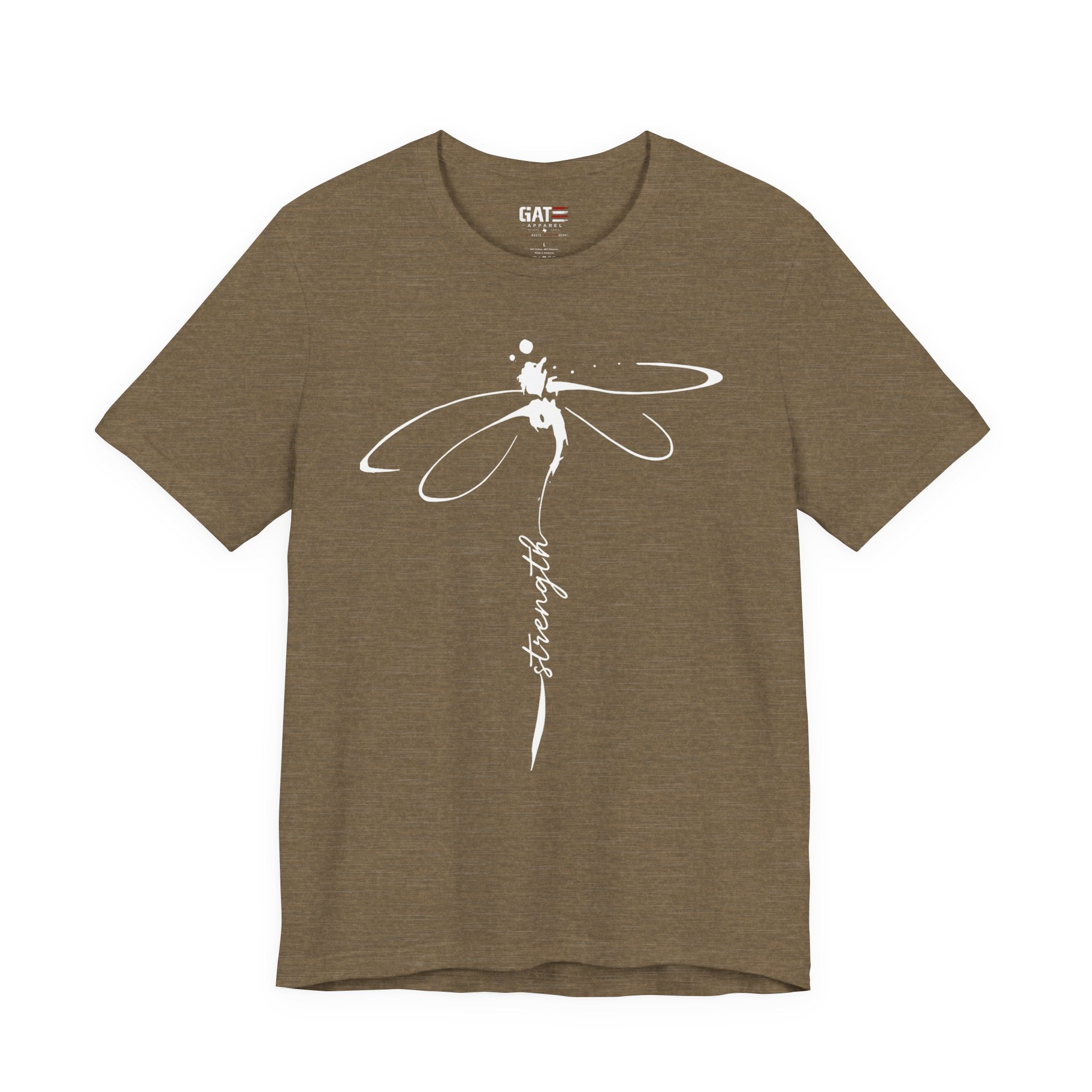 Dragonfly Graphic Tee — 'Strong' Script Floral Design