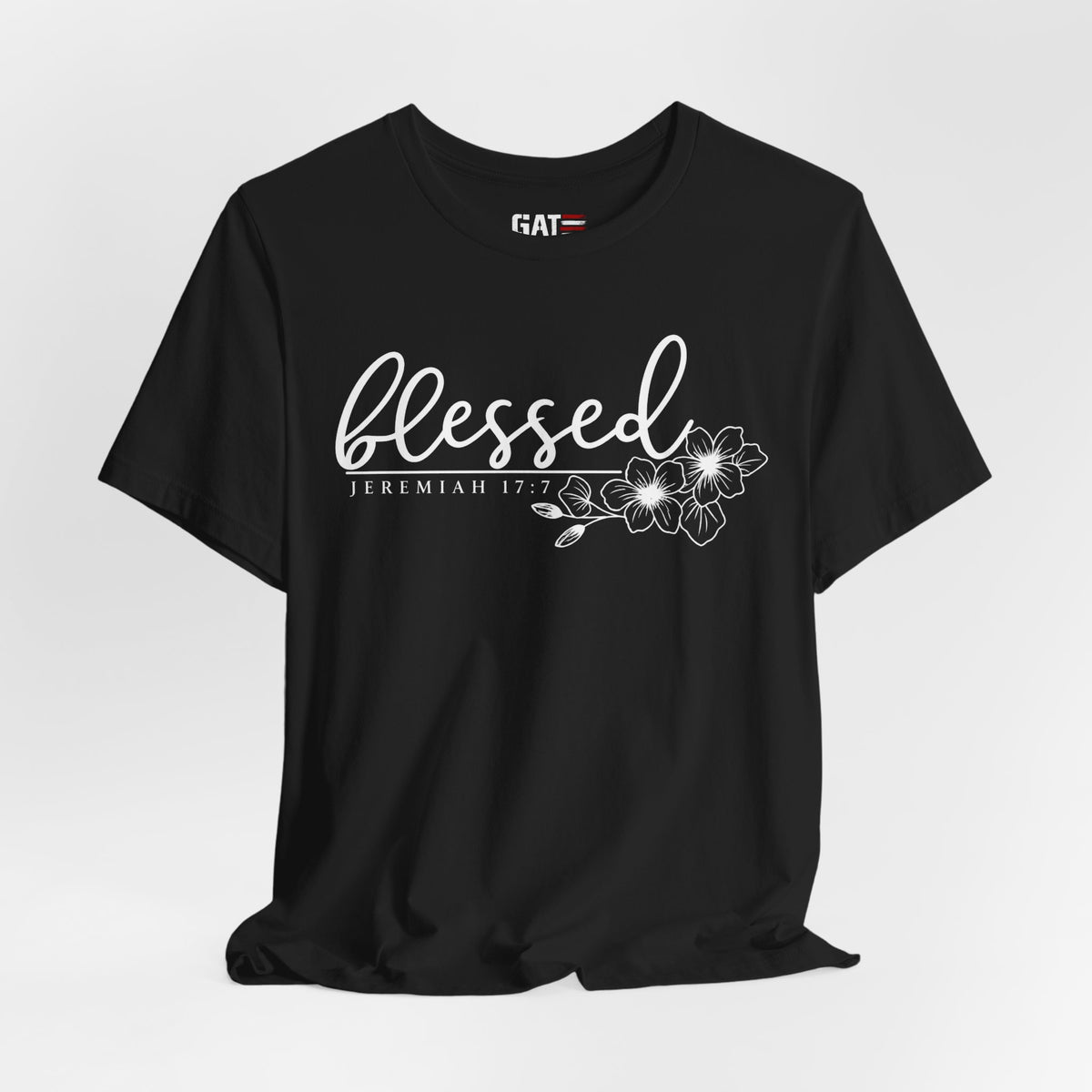 Blessed Floral Tee — 'Blessed' Script T-Shirt with Jeremiah 17:7 Bible Verse