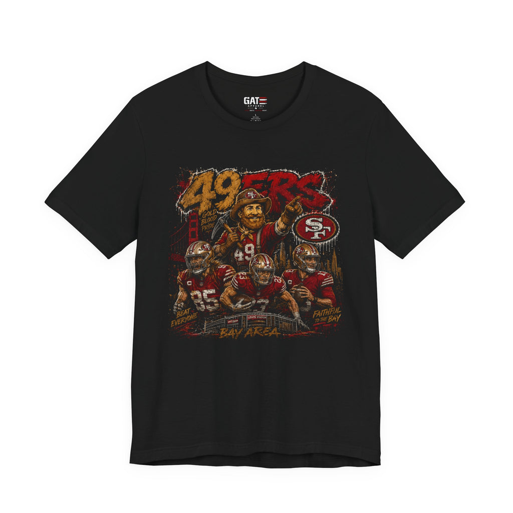 49ers Bay Area Football Shirt, Gold Blooded Fan Tee, Vintage Red and Gold Graphic T-Shirt, Faithful Fan Gift