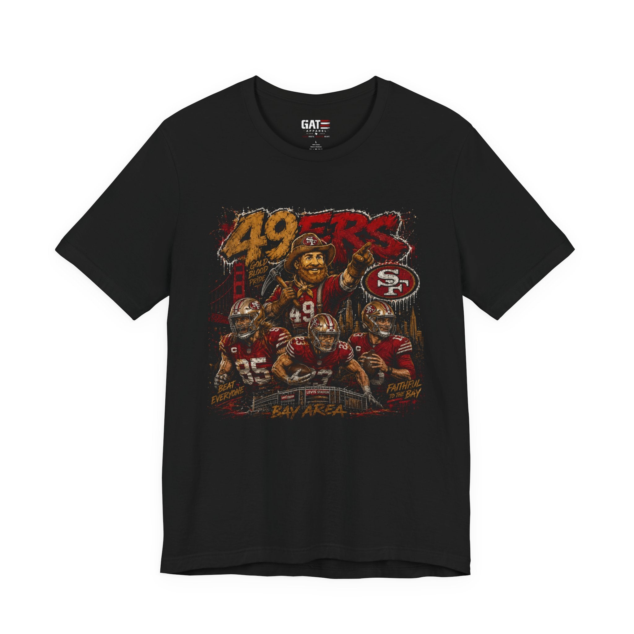49ers Bay Area Football Shirt, Gold Blooded Fan Tee, Vintage Red and Gold Graphic T-Shirt, Faithful Fan Gift