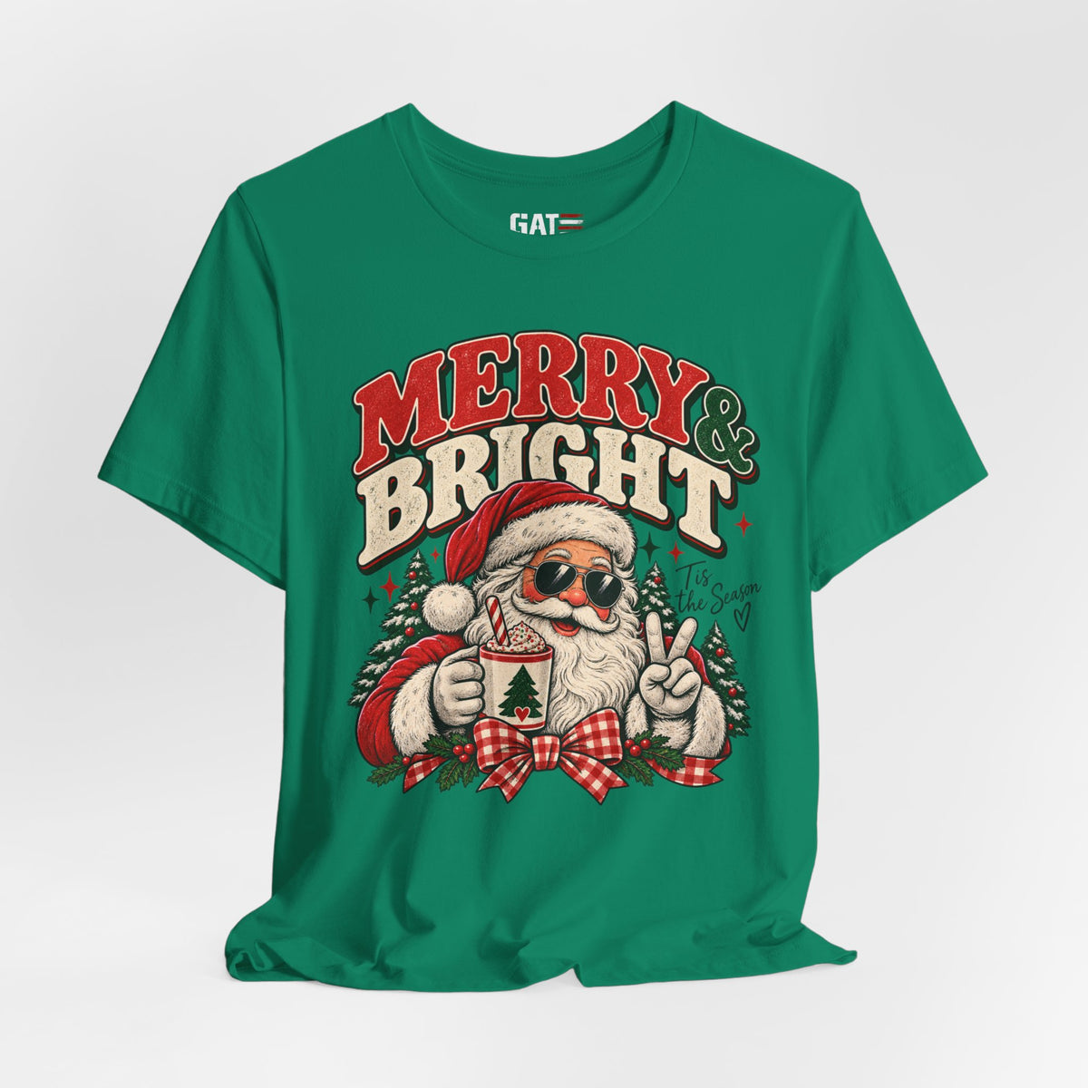 Merry & Bright Santa Tee – Retro Christmas Short Sleeve Shirt