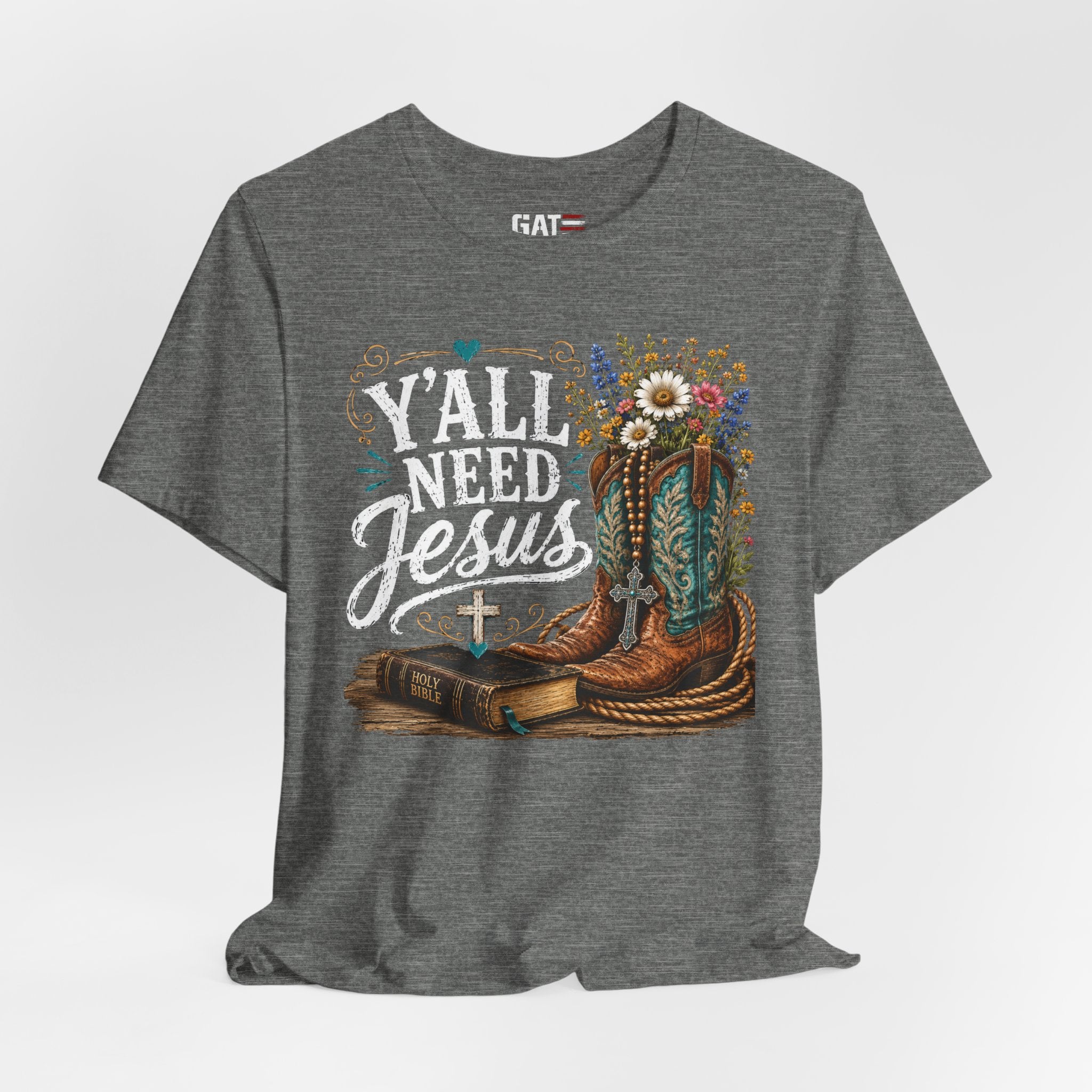 Y'all Need Jesus Shirt, Christian Western Shirt, Cowgirl Faith Tee, Cowboy Boots Floral Shirt, Country Christian Gift for Women