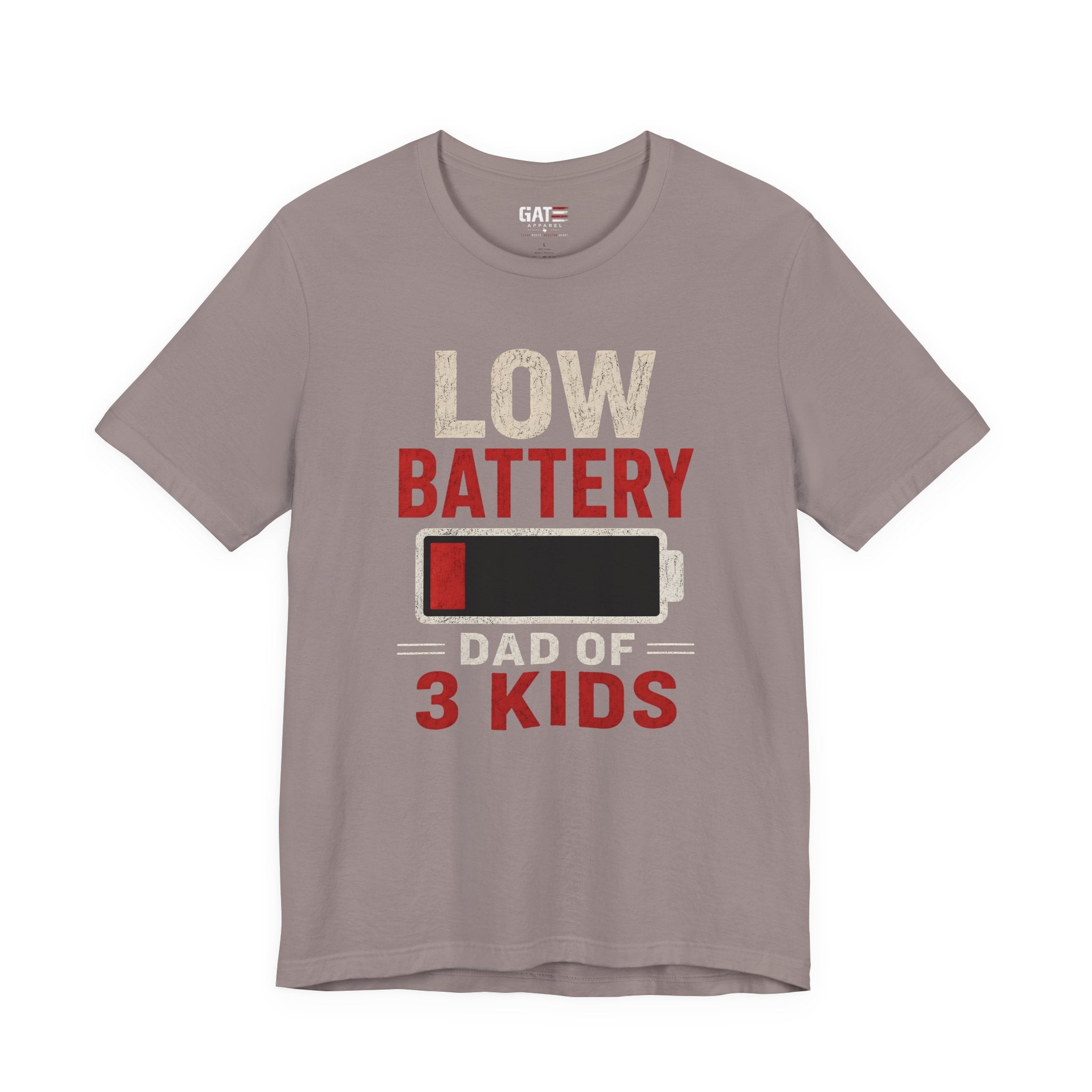 Low Battery Dad of 3 Kids Shirt, Funny Tired Dad Tee, Father of Four Gift, Parenting Humor Shirt, Exhausted Dad Graphic Tee