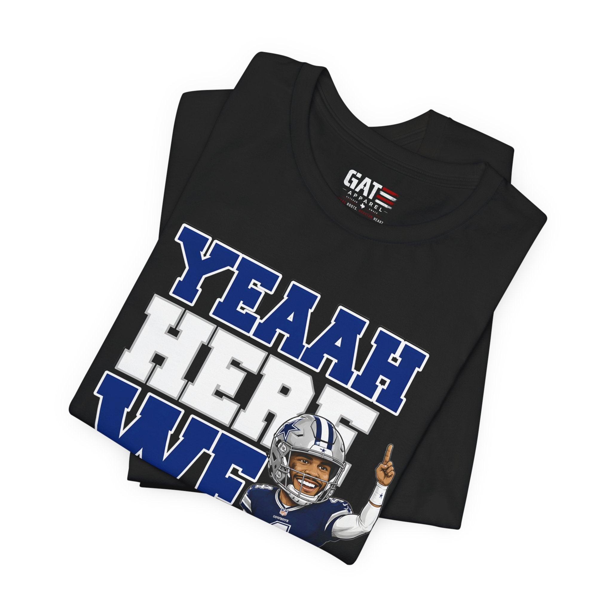 Dak Prescott Dallas Football Team Yeah Here We Goo Shirt, Football Fan Tee, Quarterback Caricature Graphic Shirt, Funny Game Day Apparel