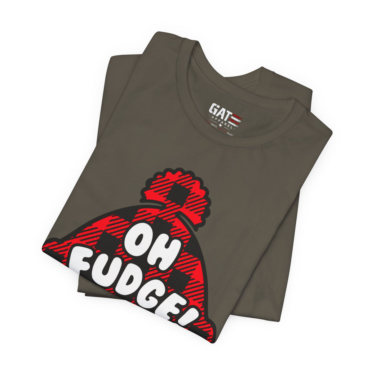 Oh Fudge! Plaid Beanie Graphic Tee — Funny Holiday Winter Shirt