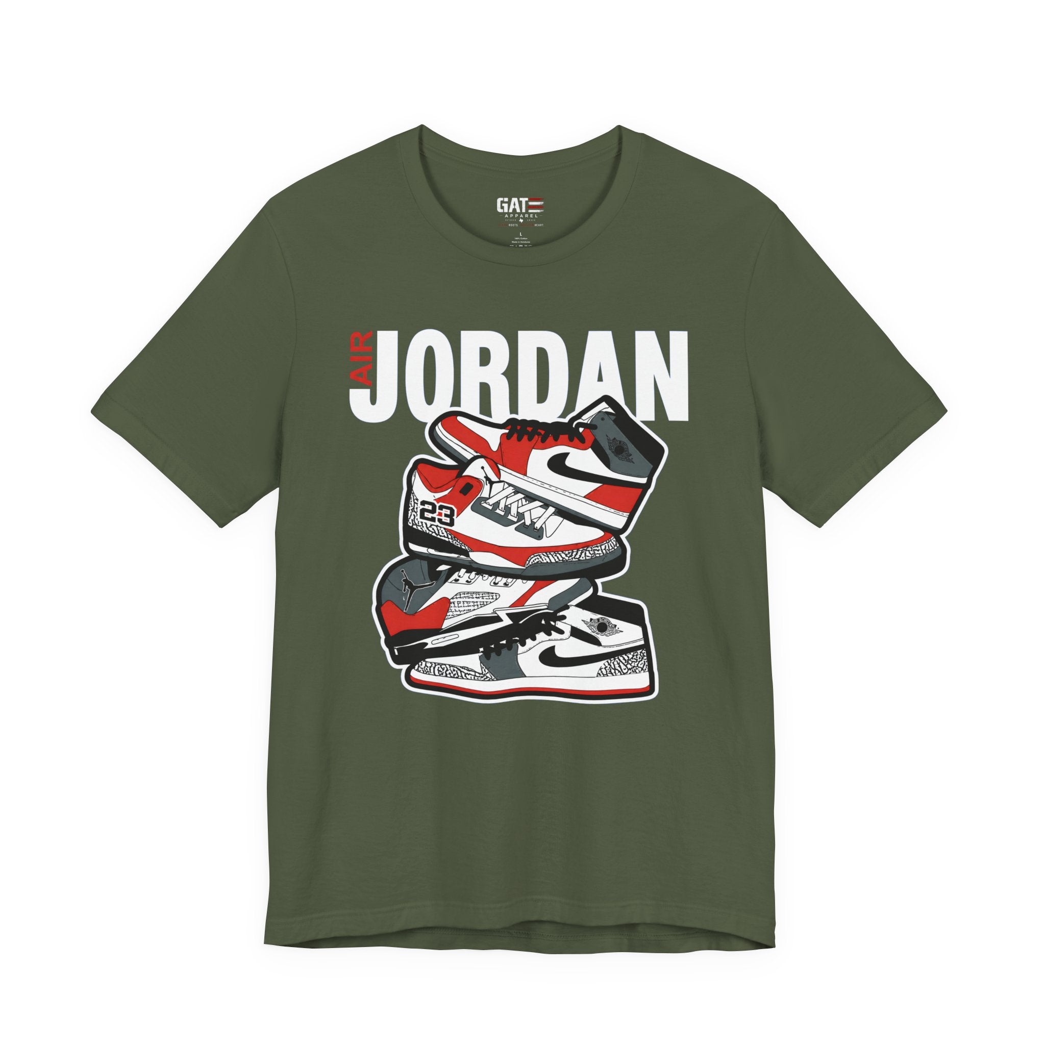 Jordan Sneaker Stack Tee — Retro Air Shoe Graphic T-Shirt